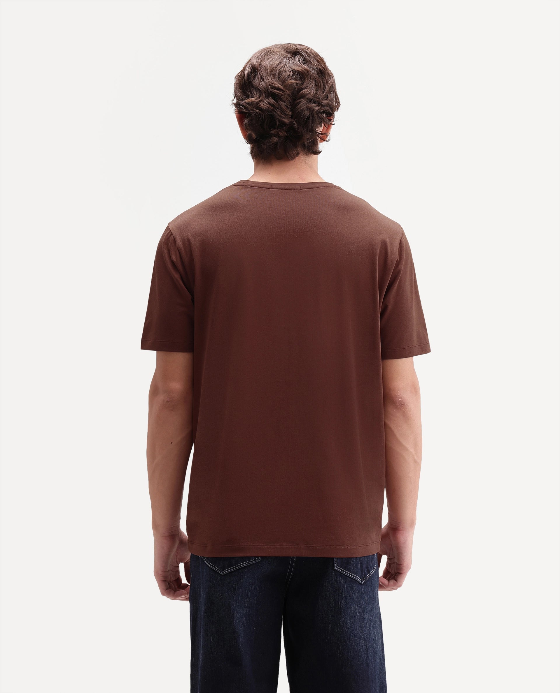 Rare Rabbit Men's Wamble Rust Cotton Blend Crew Neck Regular Graphic Print T-Shirt