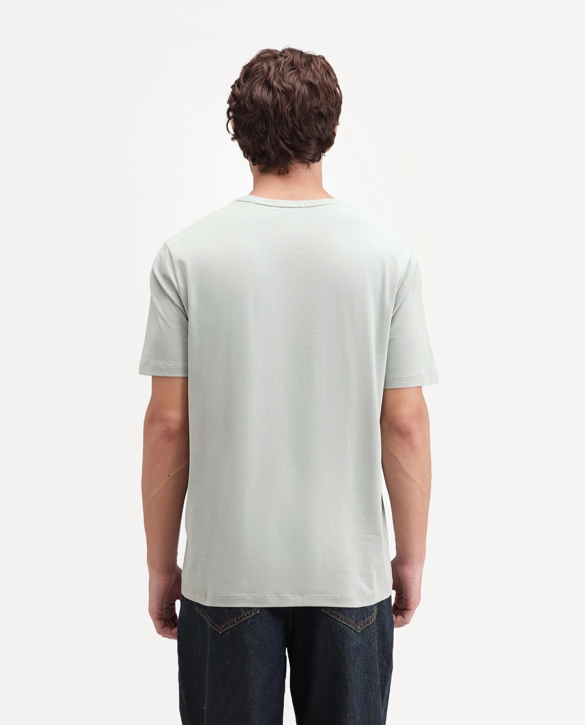 Rare Rabbit Men's Wamble Dusky Green Cotton Blend Crew Neck Regular Graphic Print T-Shirt