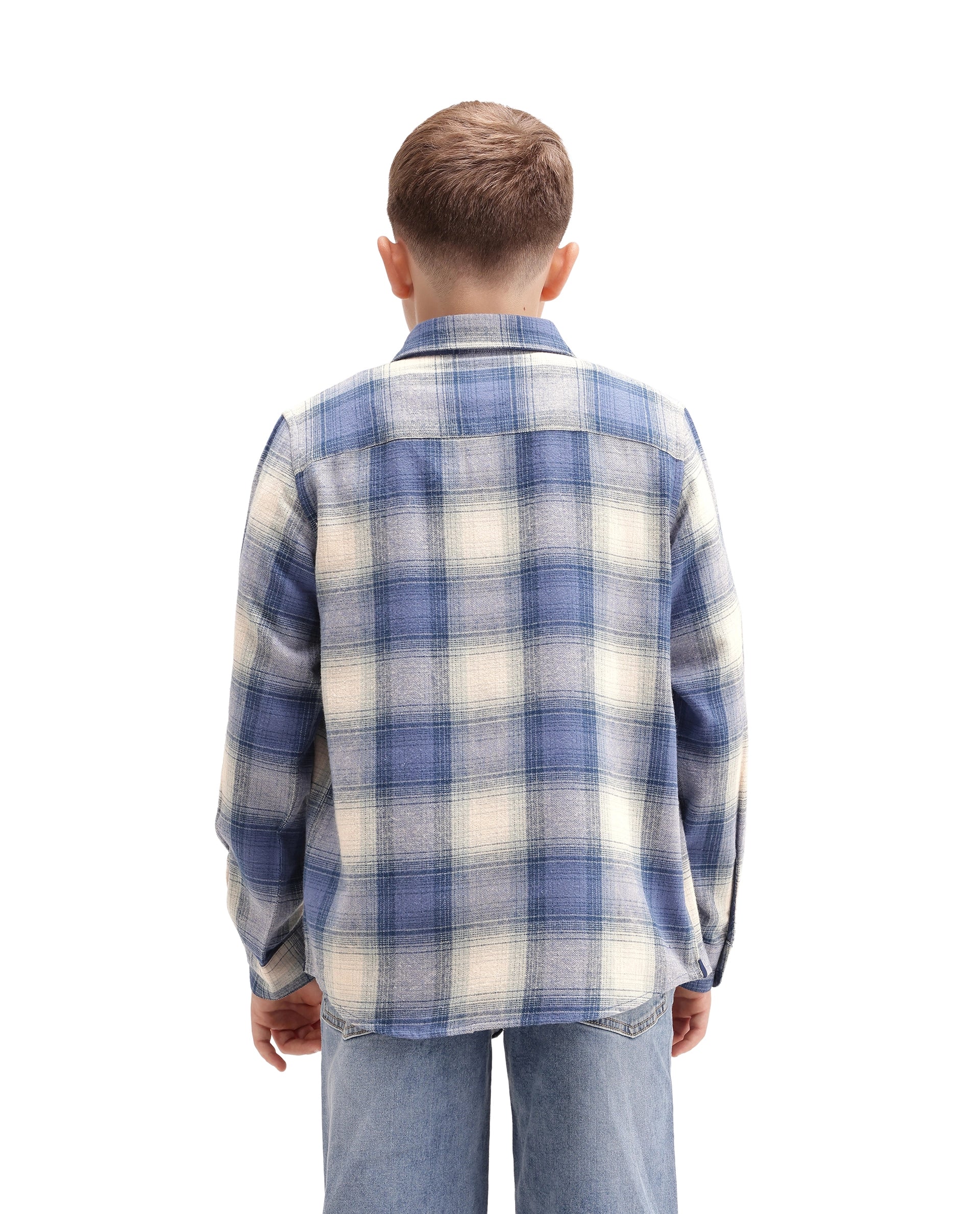Rare Ones Kids Berry Blue Cotton Fabric Button Closure Regular Fit Checked Shirt