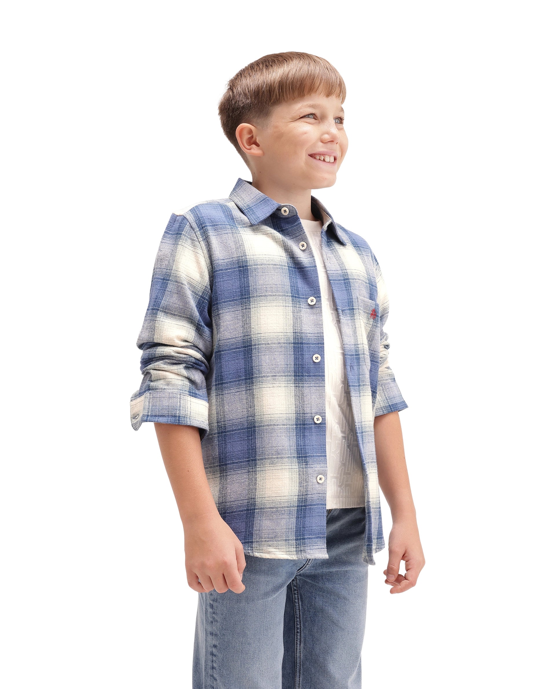 Rare Ones Kids Berry Blue Cotton Fabric Button Closure Regular Fit Checked Shirt