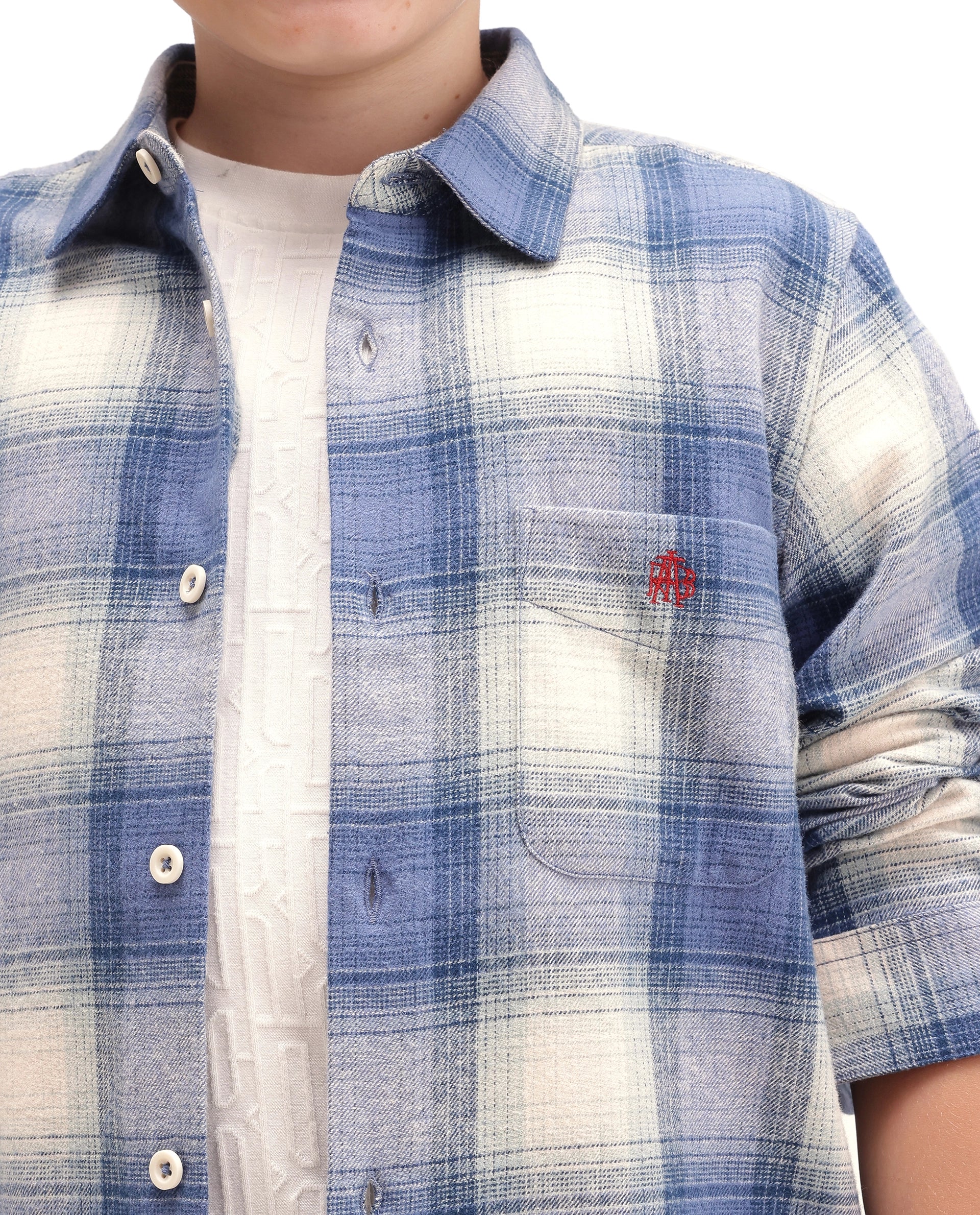 Rare Ones Kids Berry Blue Cotton Fabric Button Closure Regular Fit Checked Shirt