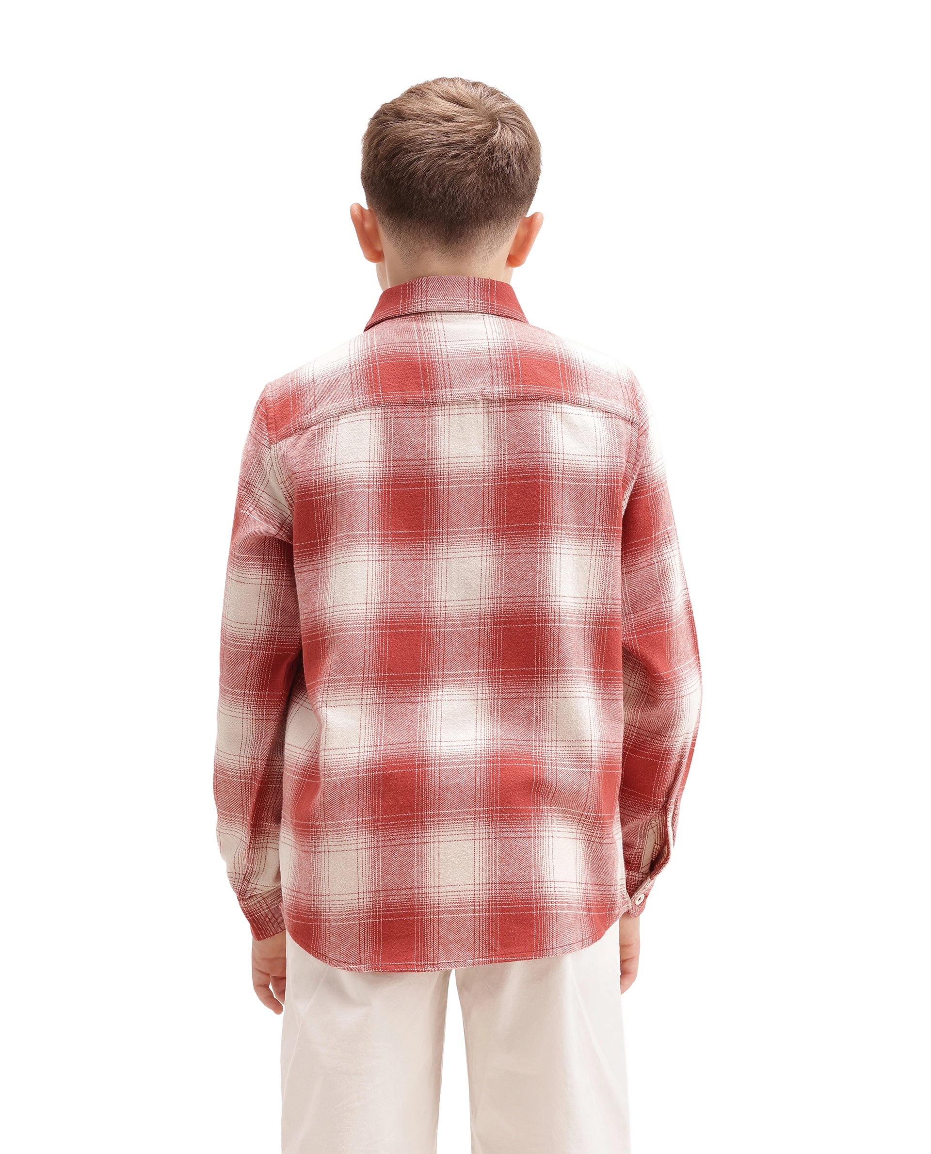 Rare Ones Kids Berry Rust Cotton Fabric Button Closure Regular Fit Checked Shirt
