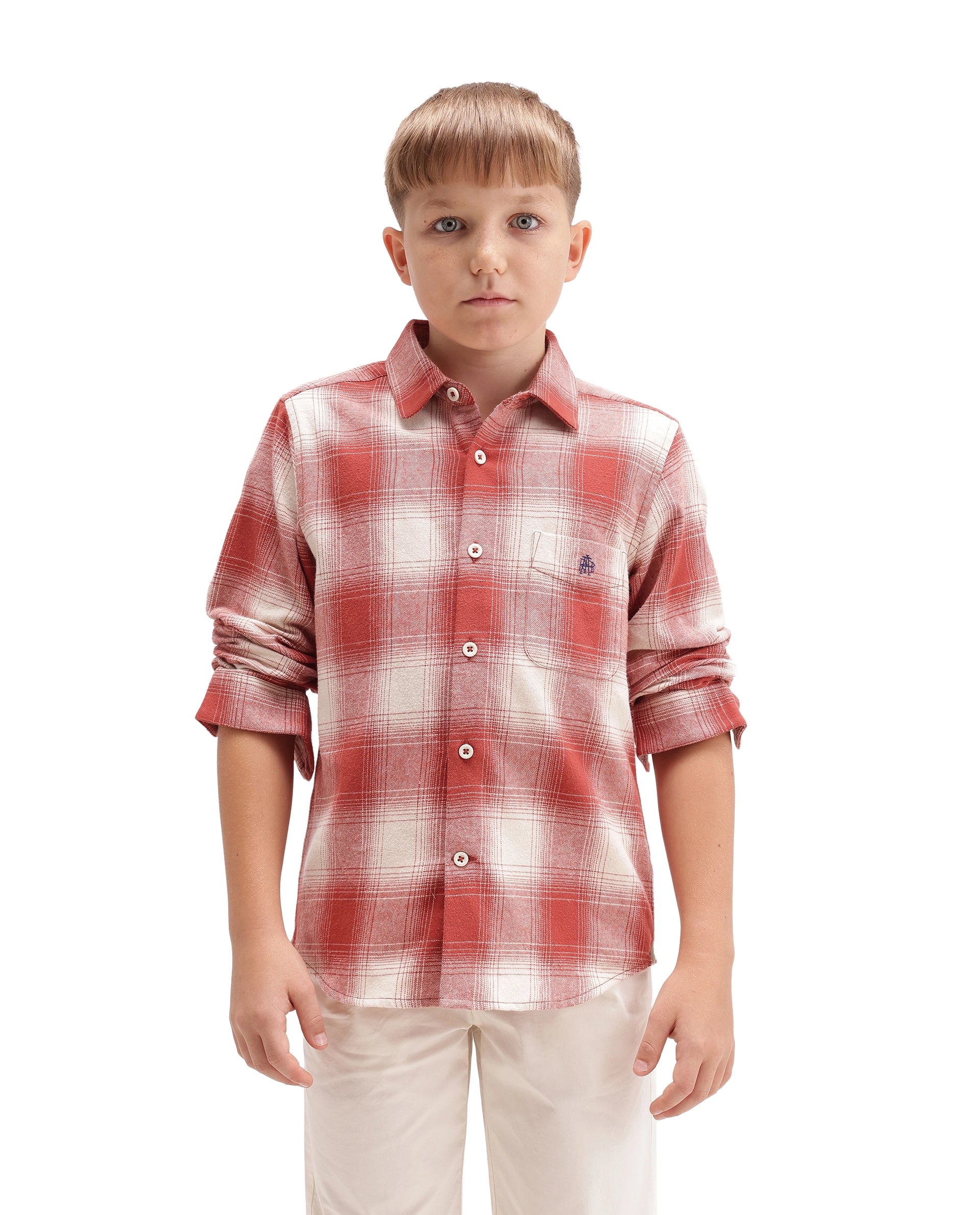 Rare Ones Kids Berry Rust Cotton Fabric Button Closure Regular Fit Checked Shirt