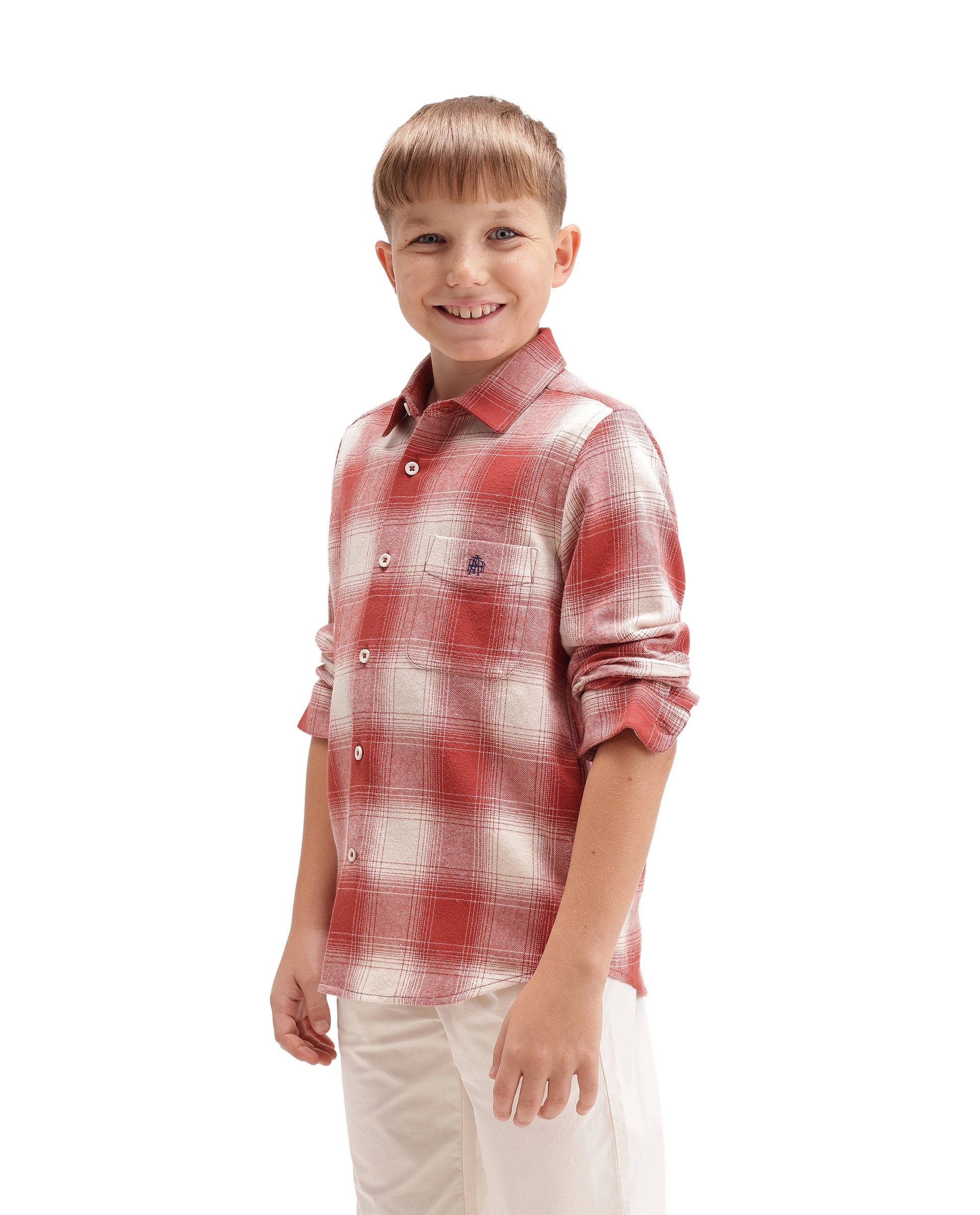 Rare Ones Kids Berry Rust Cotton Fabric Button Closure Regular Fit Checked Shirt