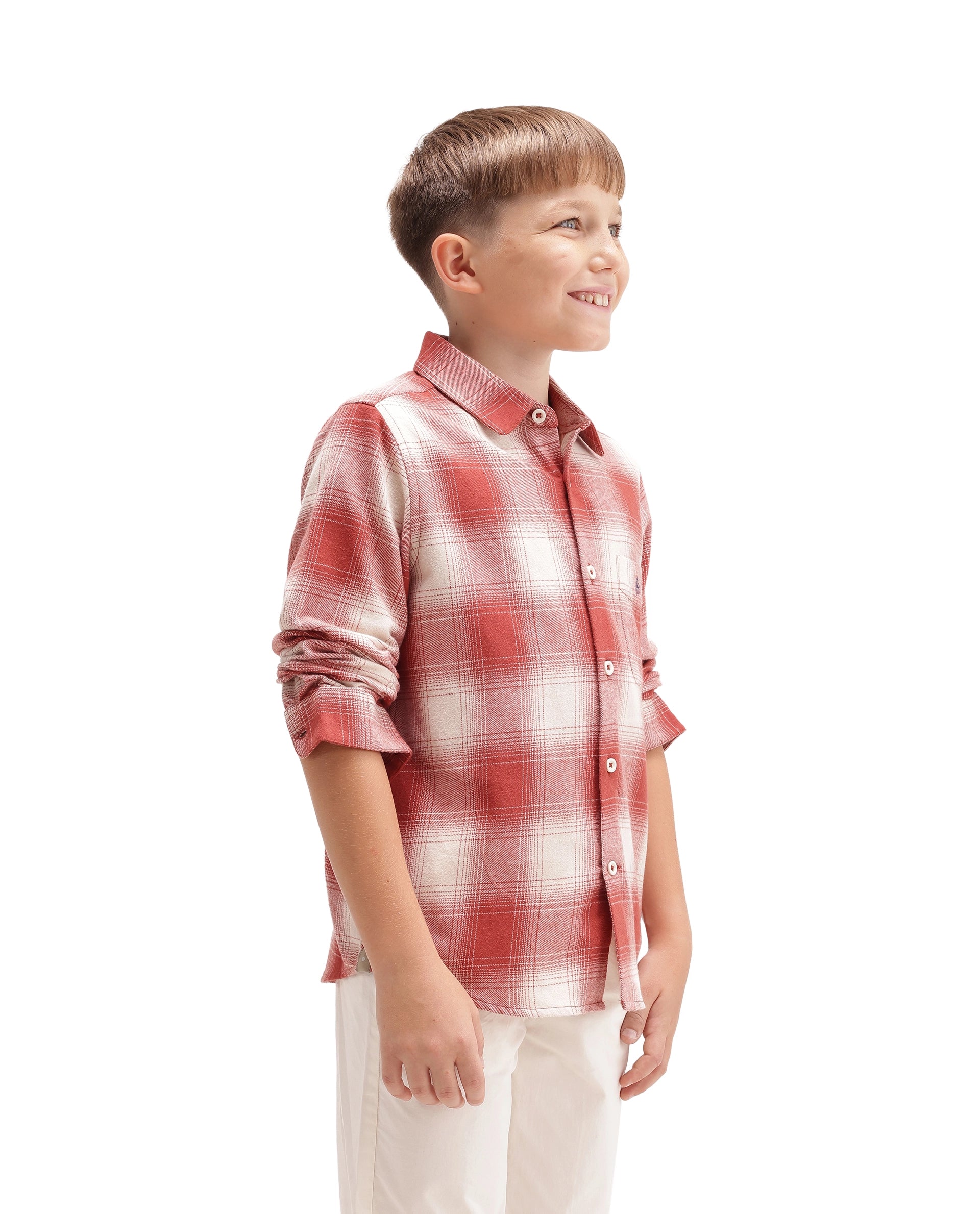 Rare Ones Kids Berry Rust Cotton Fabric Button Closure Regular Fit Checked Shirt