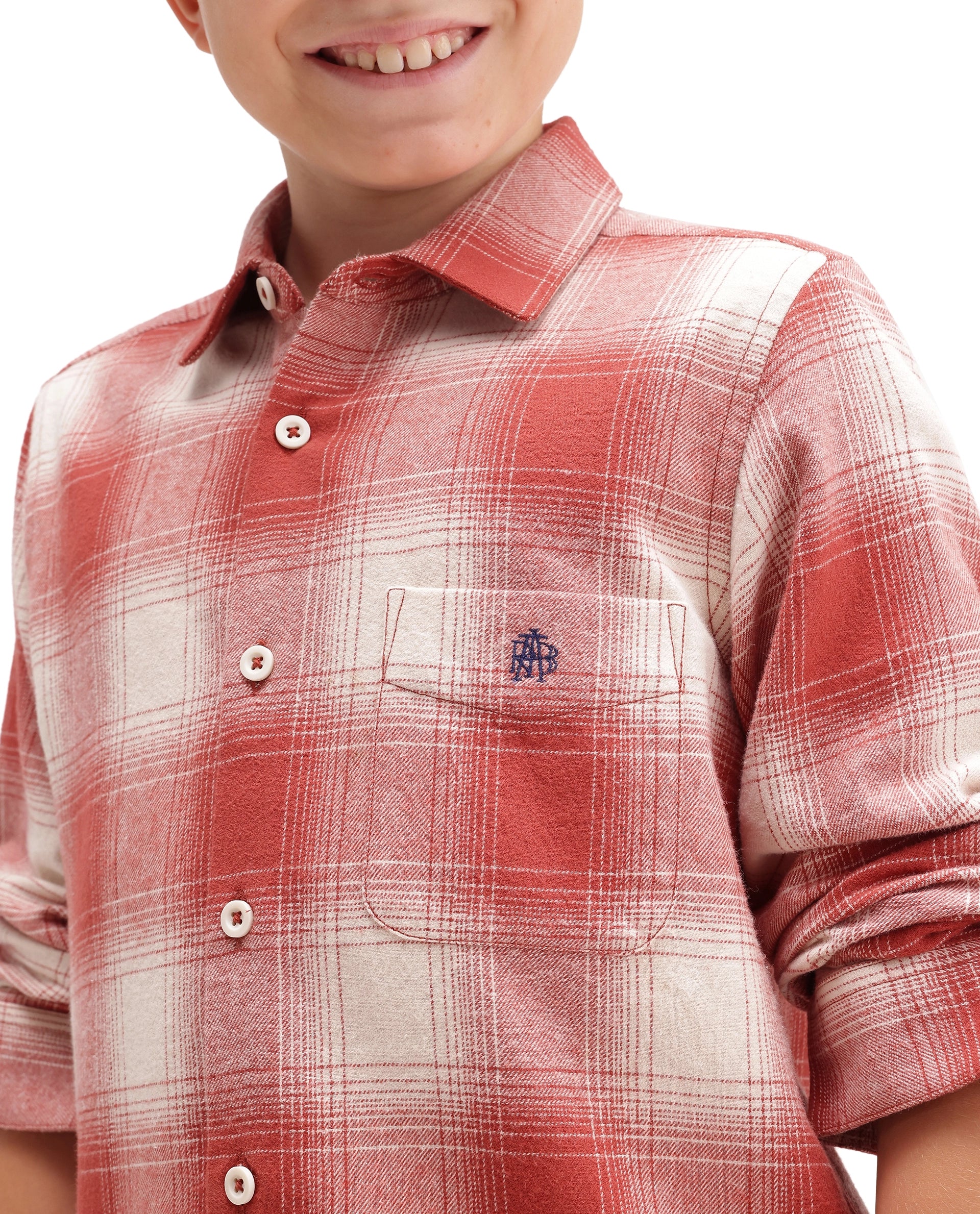 Rare Ones Kids Berry Rust Cotton Fabric Button Closure Regular Fit Checked Shirt