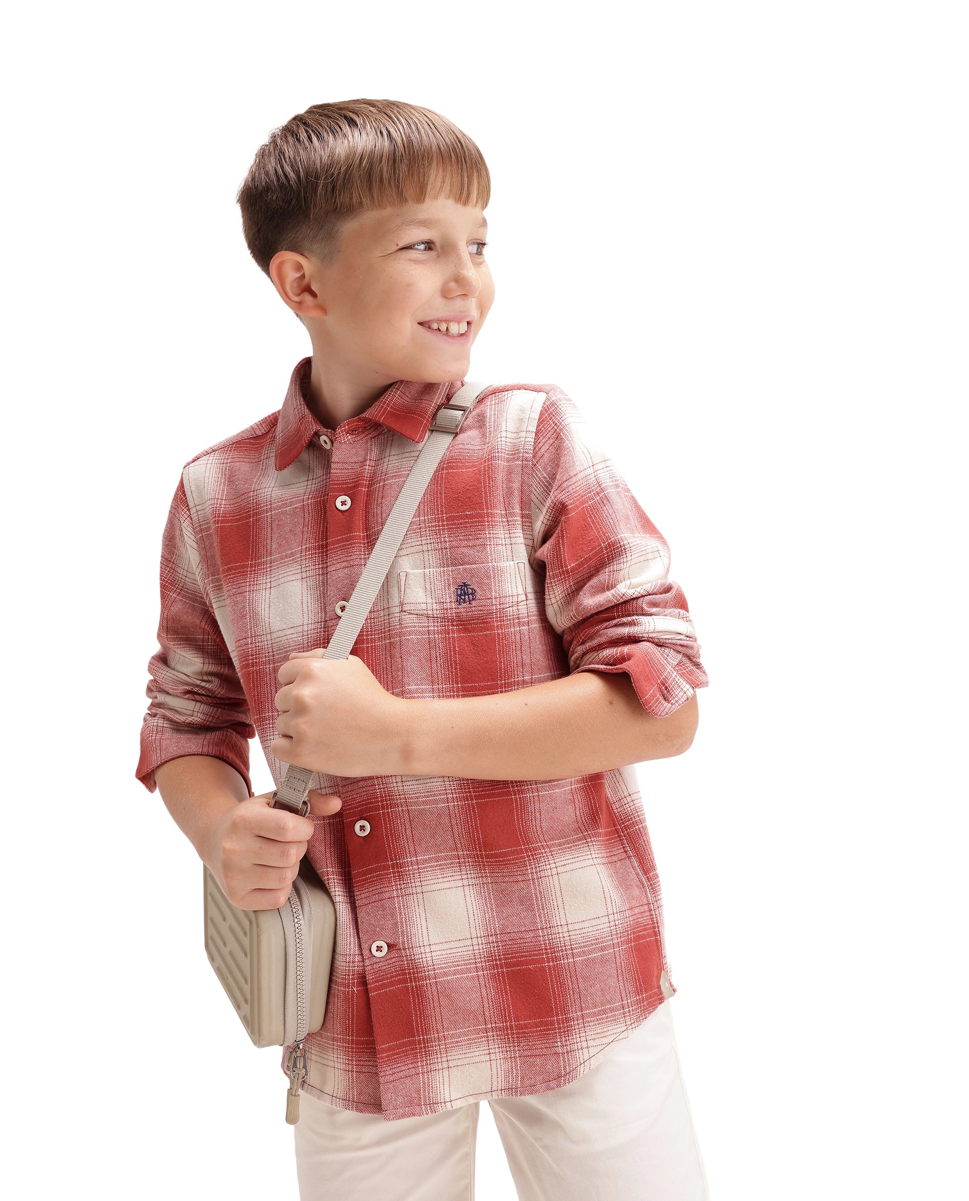 Rare Ones Kids Berry Rust Cotton Fabric Button Closure Regular Fit Checked Shirt