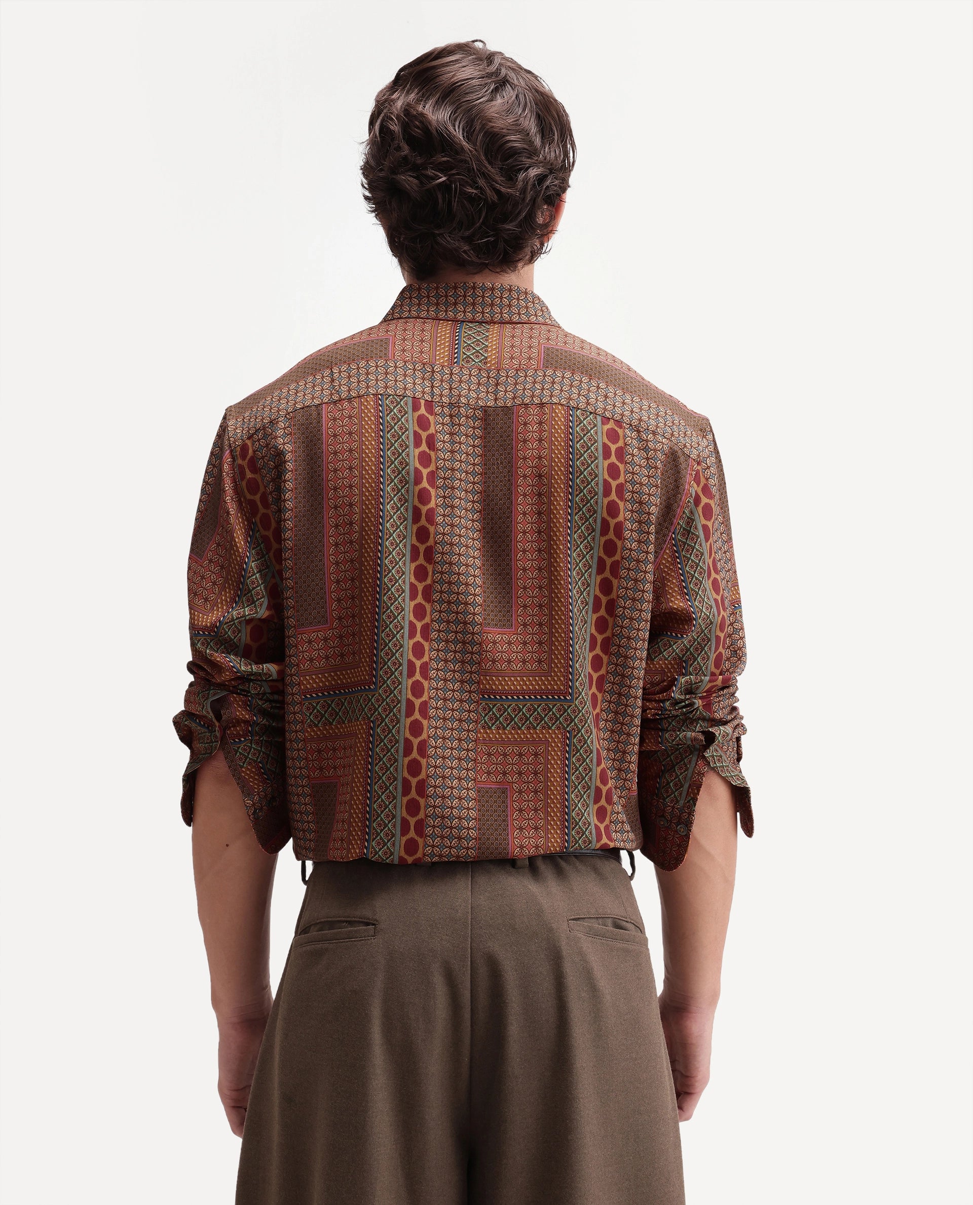 Rare Rabbit Men's Tyvi Multi Viscose Spread Collar Button Regular Geometric Print Shirt