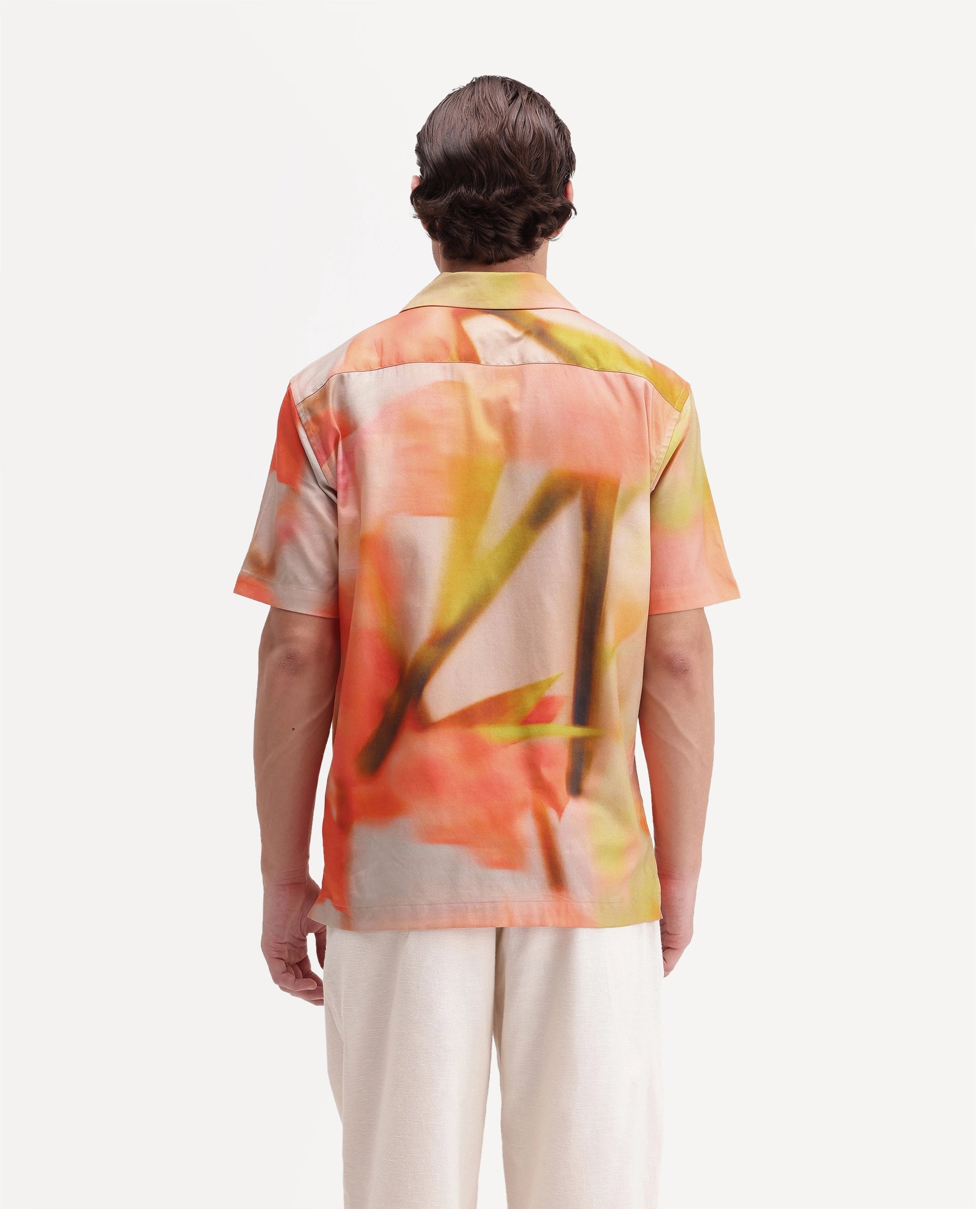 Rare Rabbit Men's Painto Primary Multi Cotton Blend Spread Collar Button Regular Botanical Print Shirt