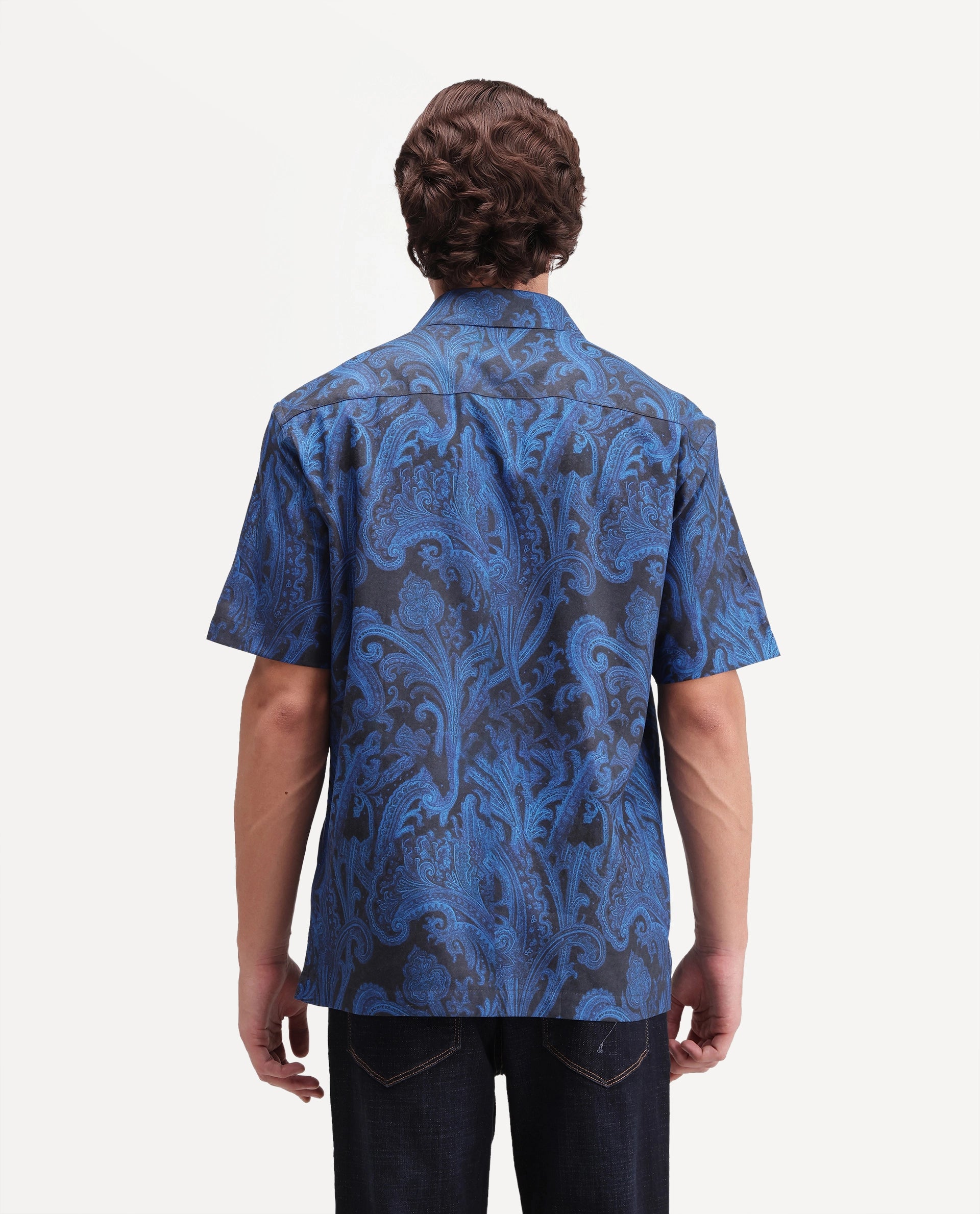 Rare Rabbit Men's Royo Primary Black Cotton Blend Spread Collar Button Regular Paisley Print Shirt