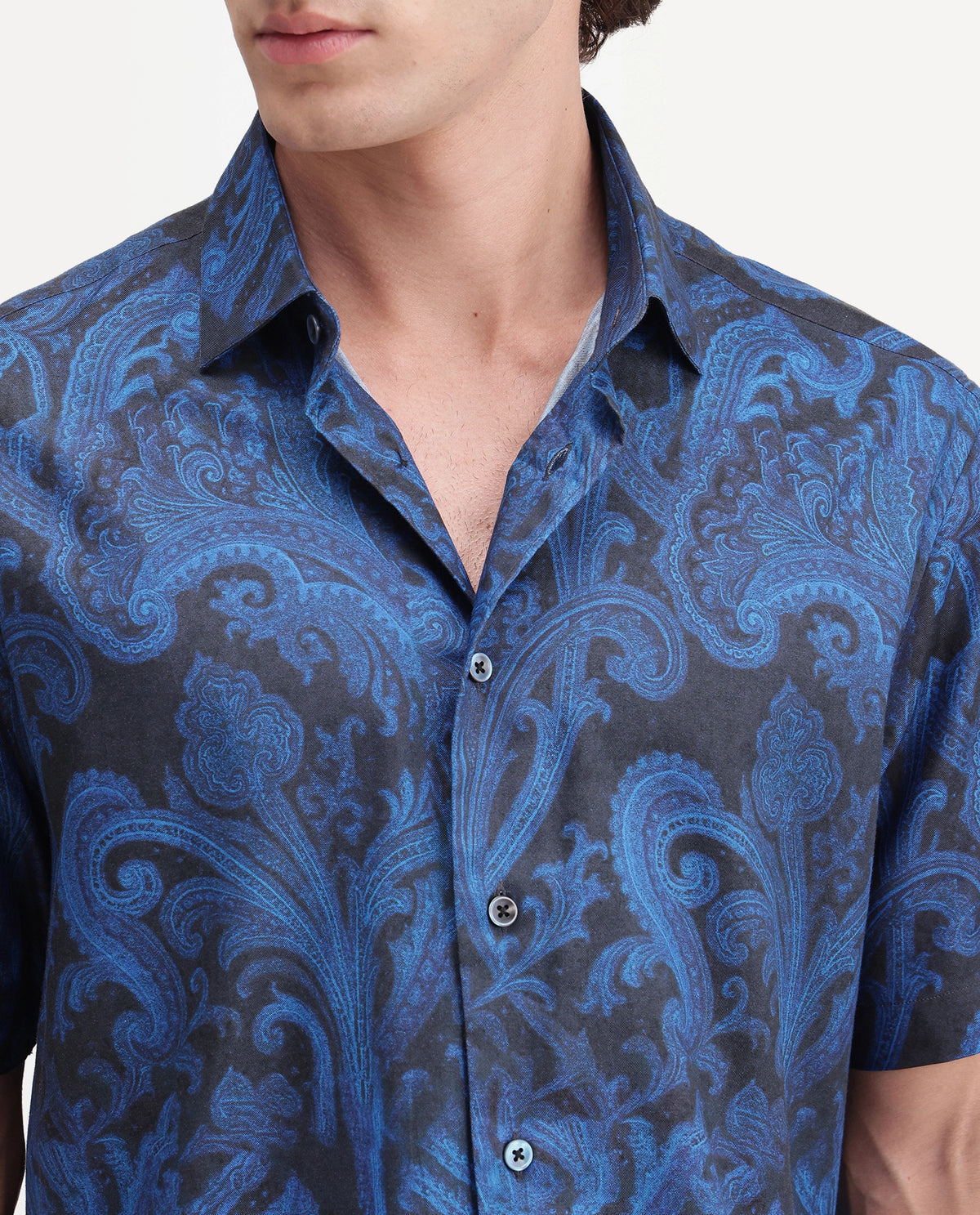 Rare Rabbit Men's Royo Primary Black Cotton Blend Spread Collar Button Regular Paisley Print Shirt