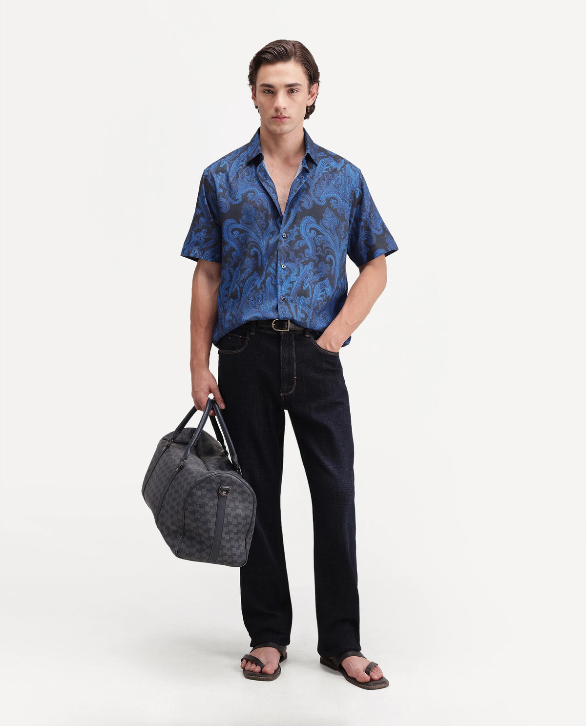 Rare Rabbit Men's Royo Primary Black Cotton Blend Spread Collar Button Regular Paisley Print Shirt