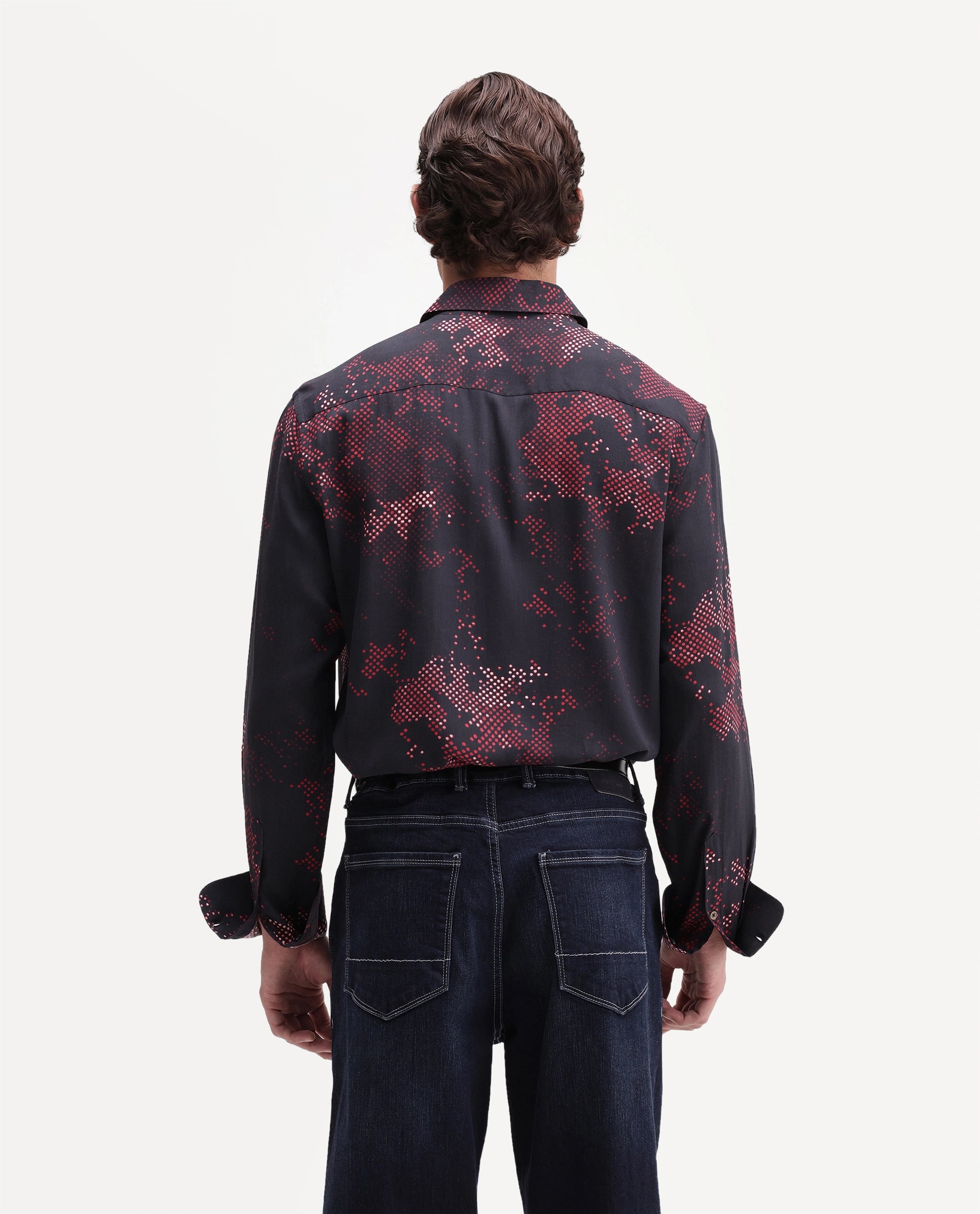 Rare Rabbit Men's Giru Primary Navy Viscose Spread Collar Button Regular Abstract Print Shirt
