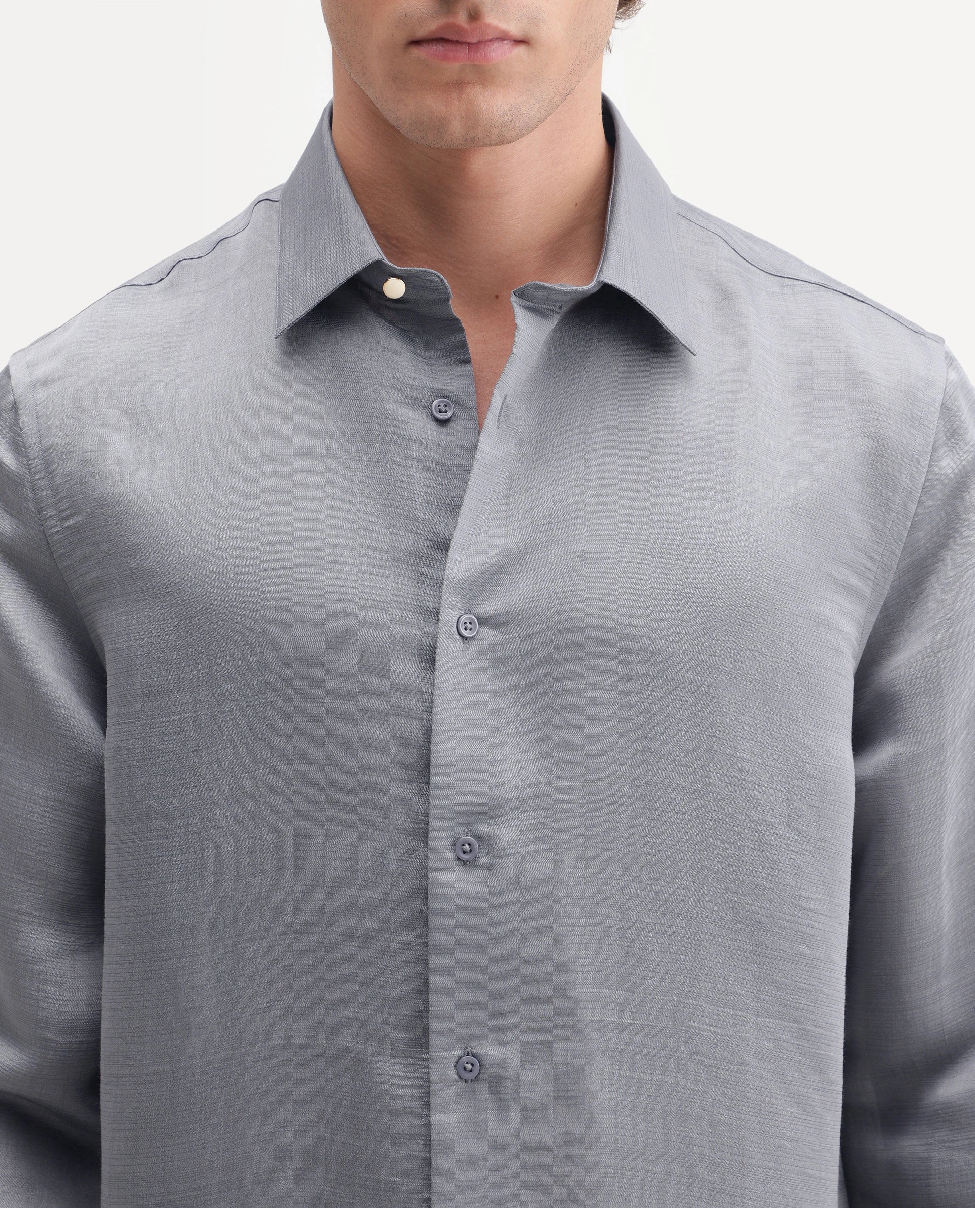 Rare Rabbit Men's Kent R Dusky Purple Viscose Blend Spread Collar Button Regular Plain Shirt