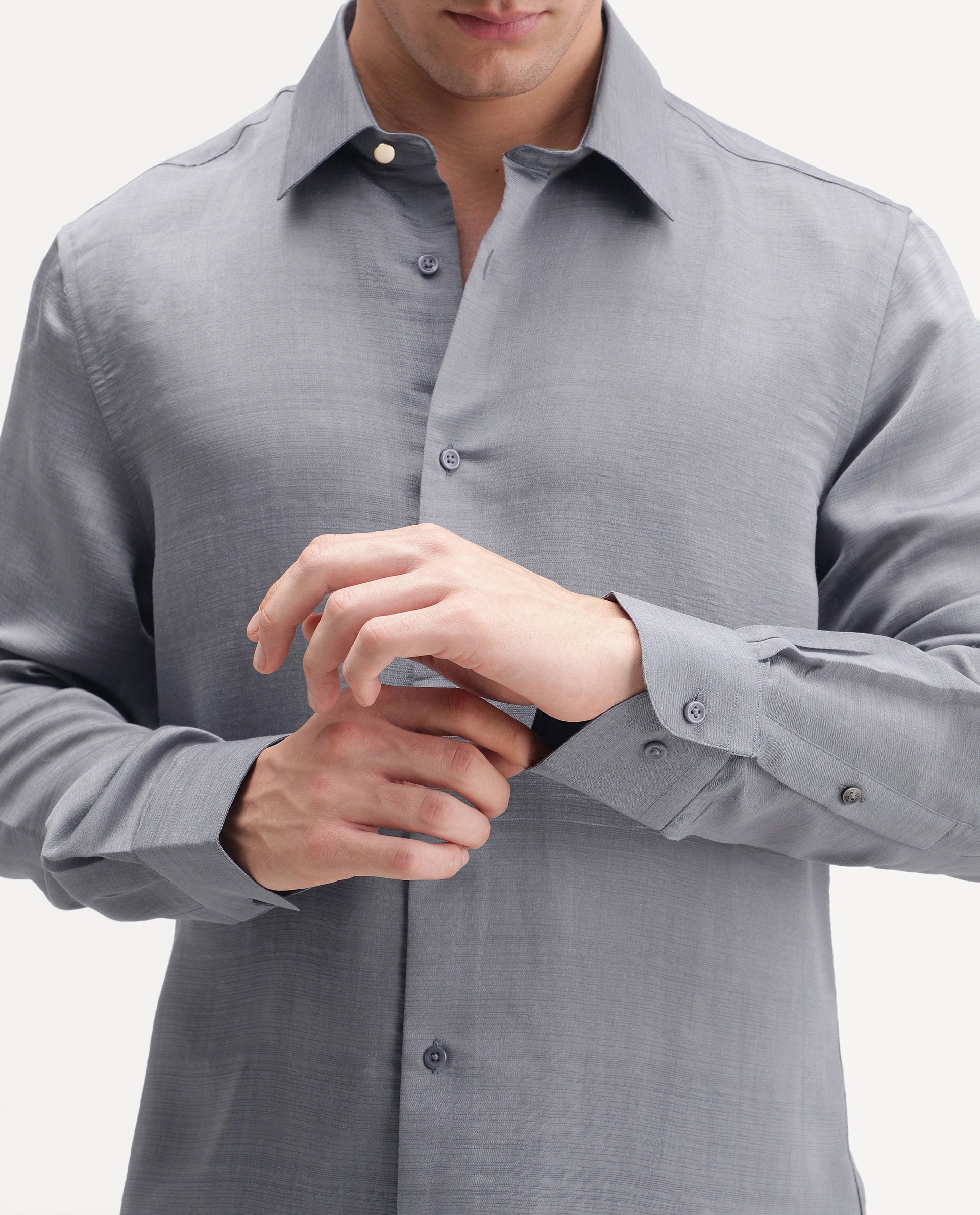 Rare Rabbit Men's Kent R Dusky Purple Viscose Blend Spread Collar Button Regular Plain Shirt