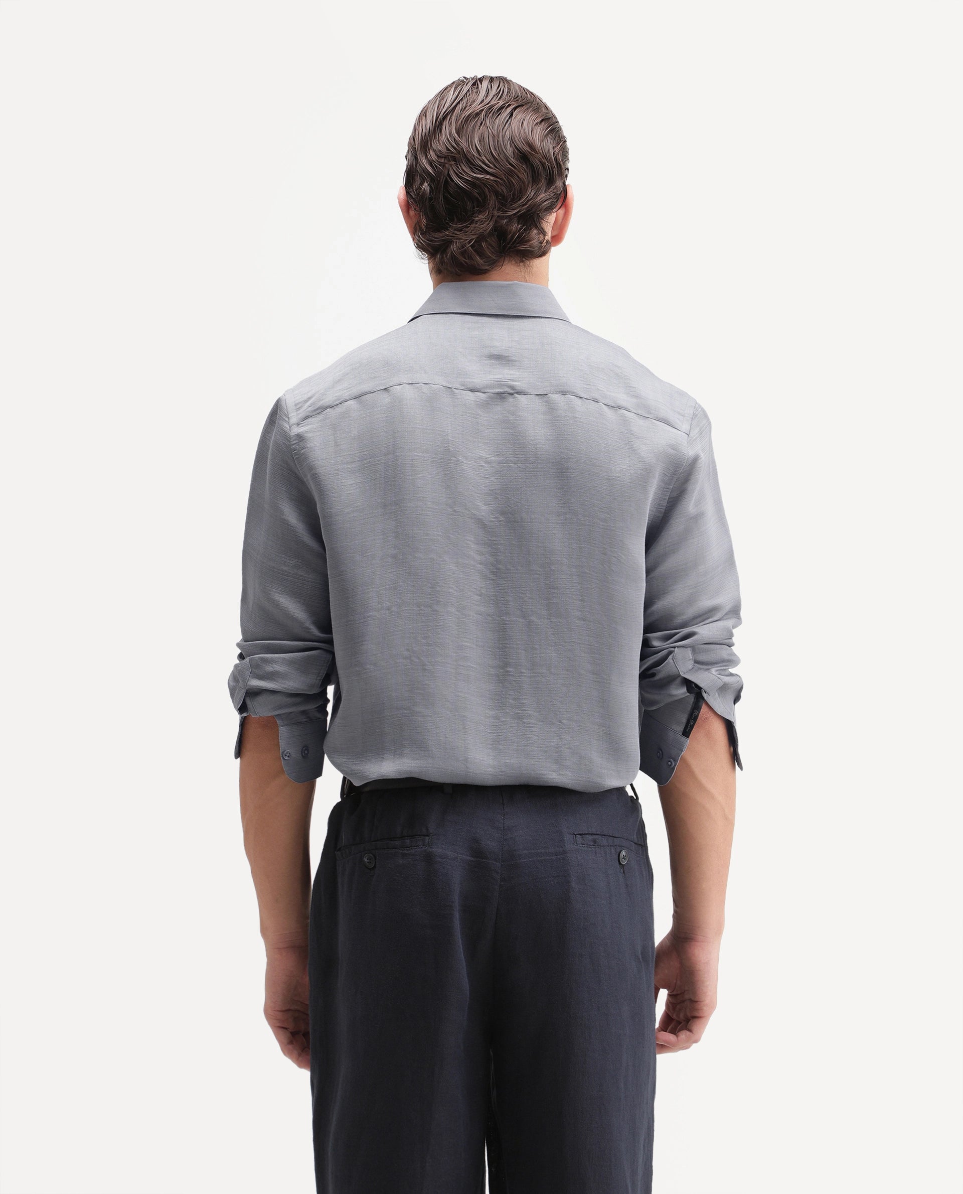 Rare Rabbit Men's Kent R Dusky Purple Viscose Blend Spread Collar Button Regular Plain Shirt