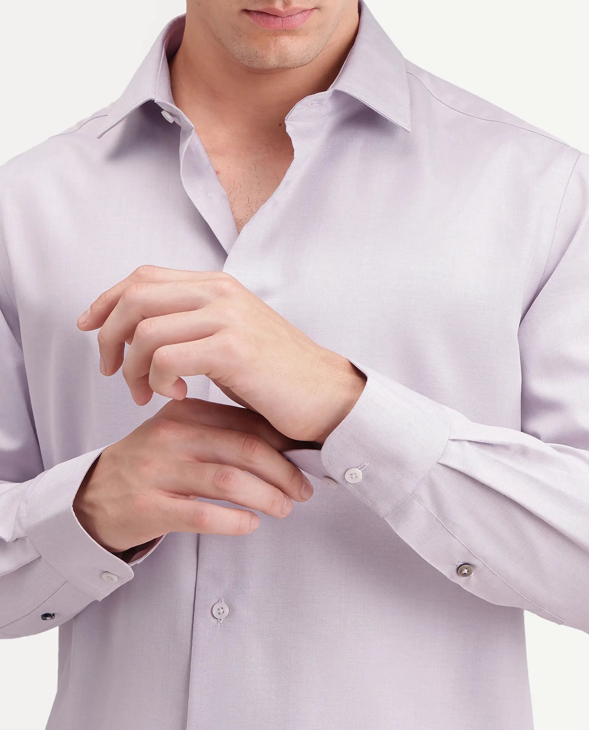 Rare Rabbit Men's Pine Primary Pink Bomboo Blend Spread Collar Button Regular Plain Shirt