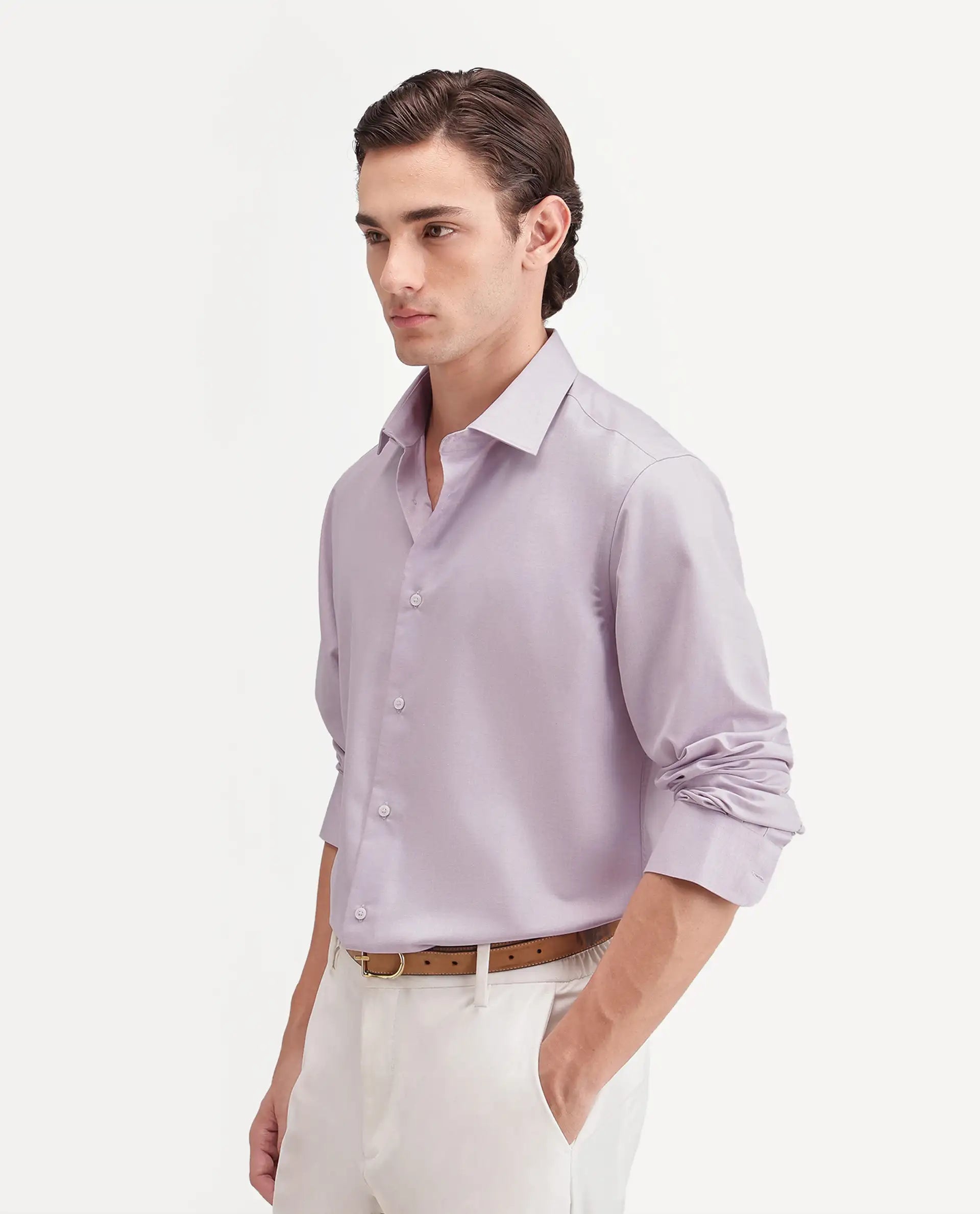 Rare Rabbit Men's Pine Primary Pink Bomboo Blend Spread Collar Button Regular Plain Shirt