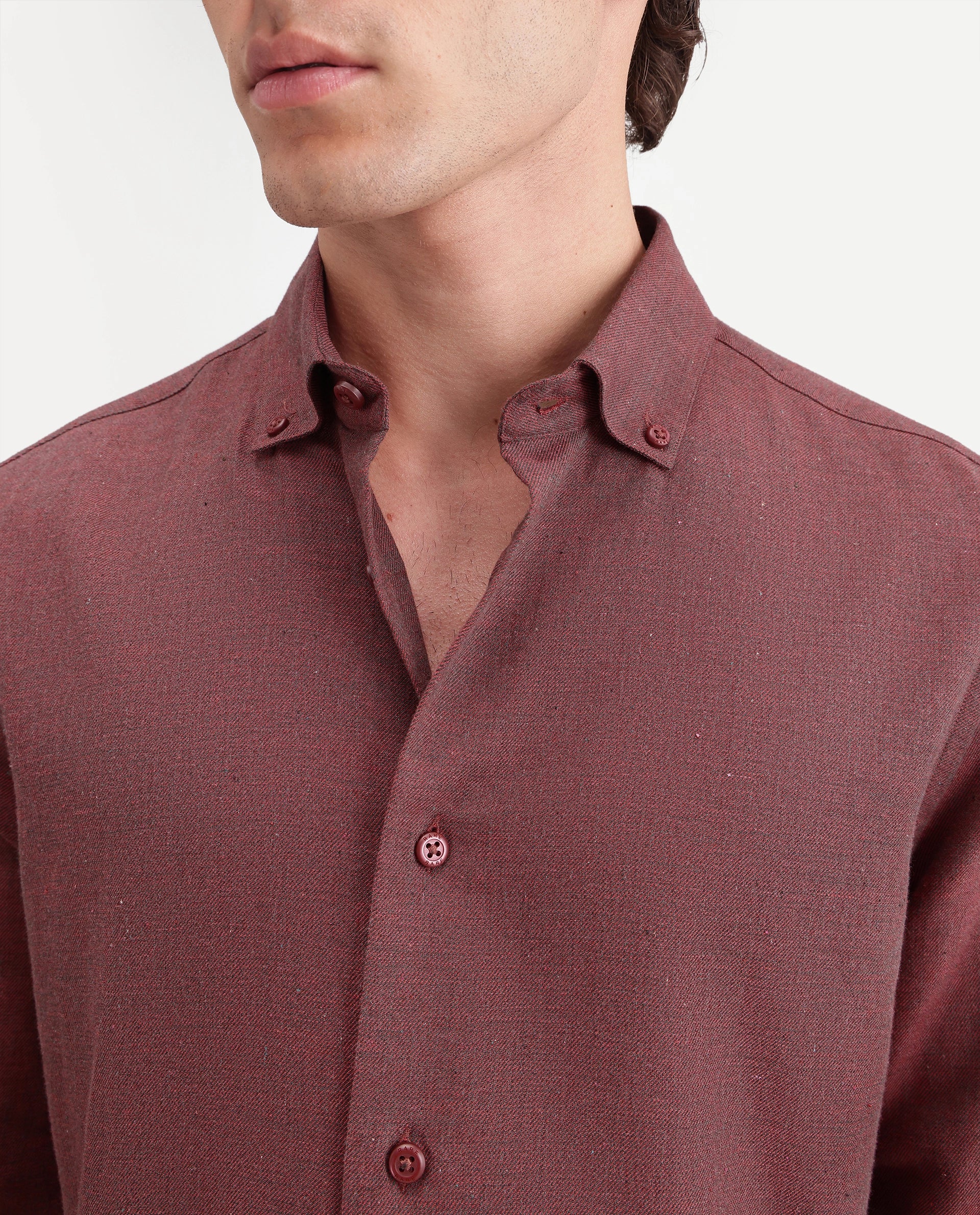 Rare Rabbit Men's Radio Dusky Red Cotton Spread Collar Button Regular Plain Shirt