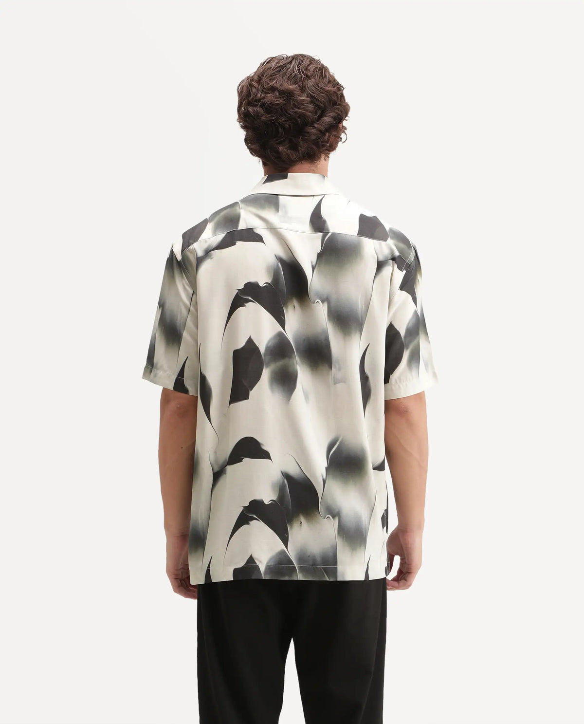 Rare Rabbit Men's Baxi Primary Off White Viscose Cuban Collar Button Relaxed Abstract Print Shirt