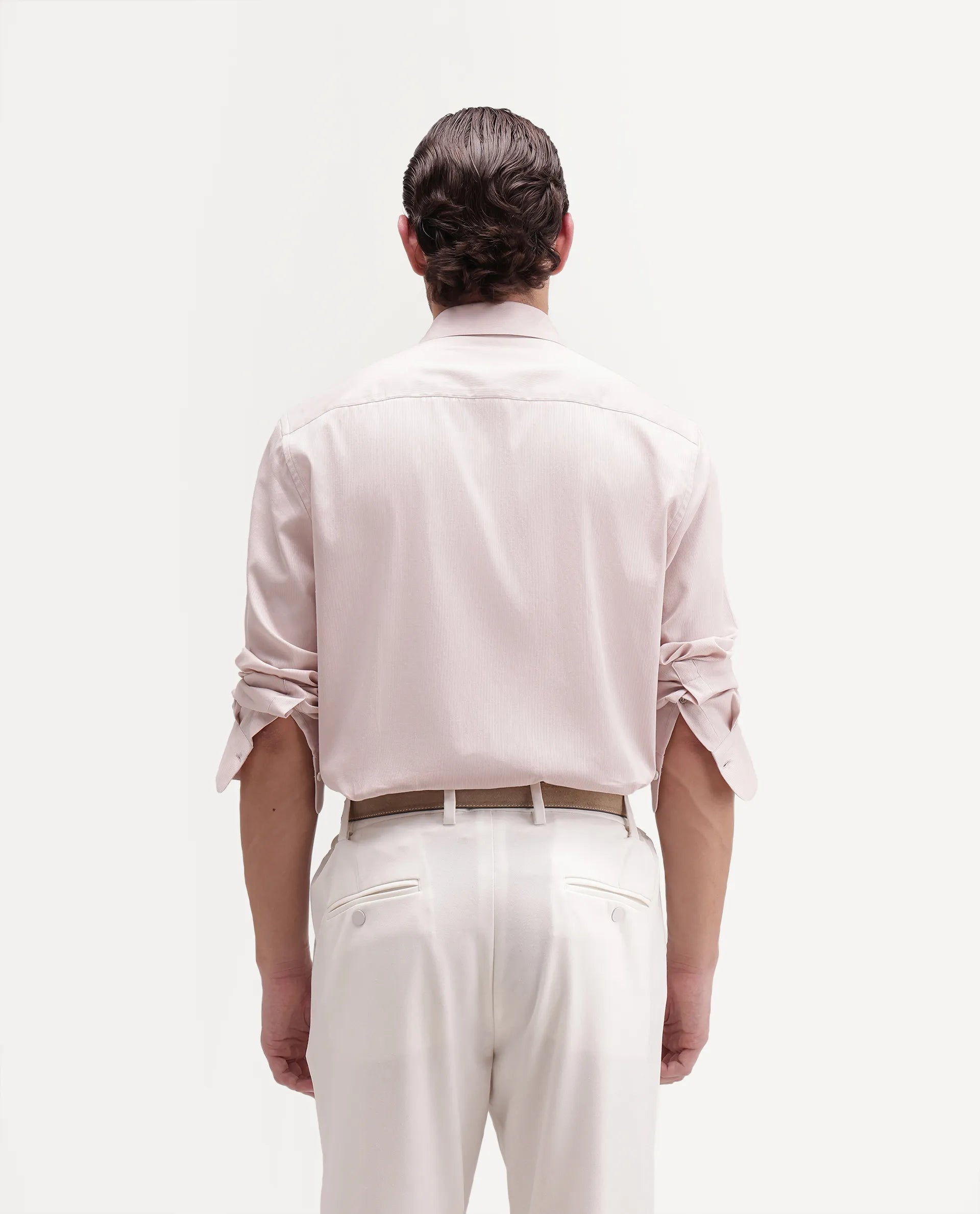 Rare Rabbit Men's Clade Light Pink Cotton Spread Collar Button Regular Plain Shirt