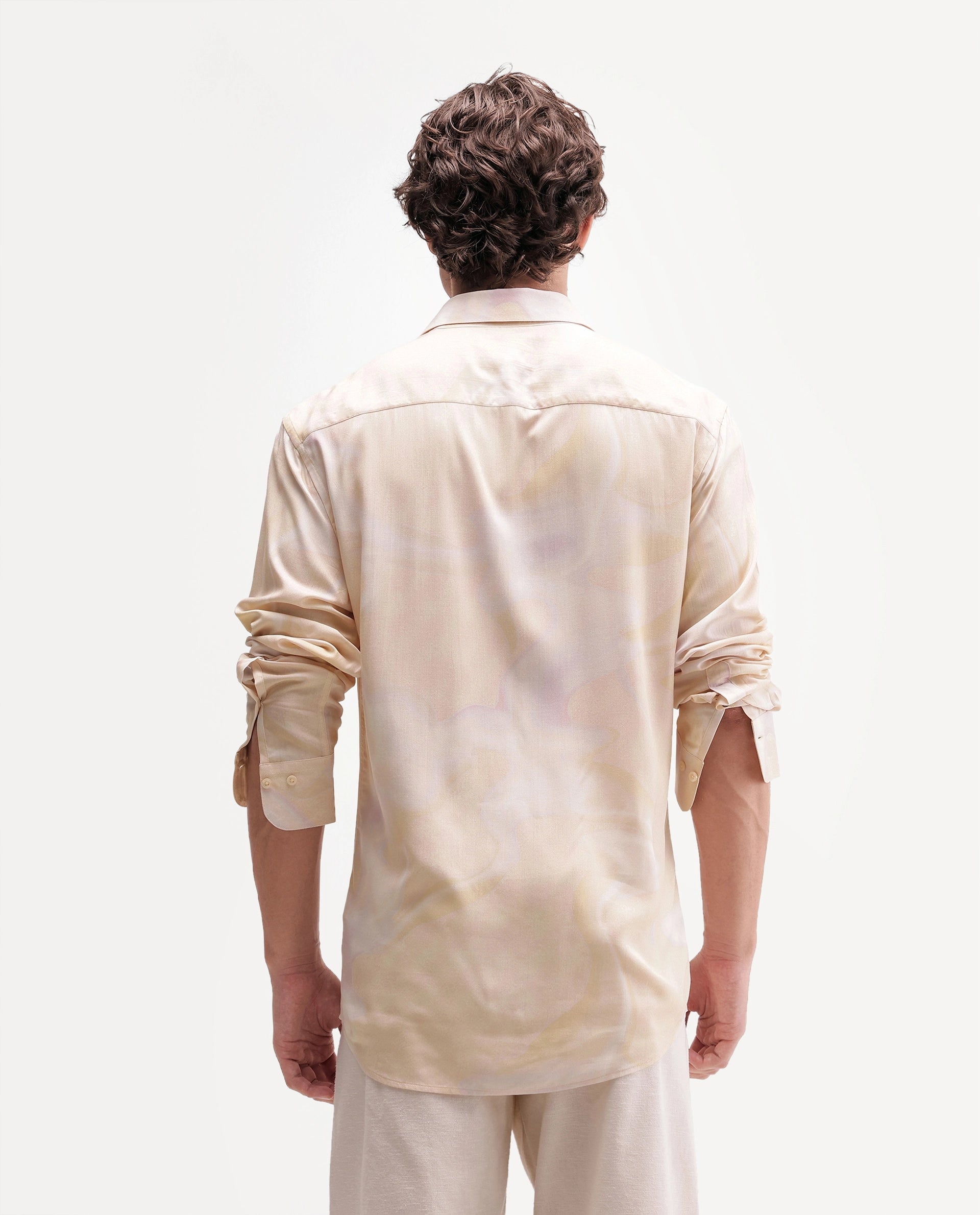 Rare Rabbit Men's Repo Light Yellow Viscose Spread Collar Button Regular Abstract Print Shirt