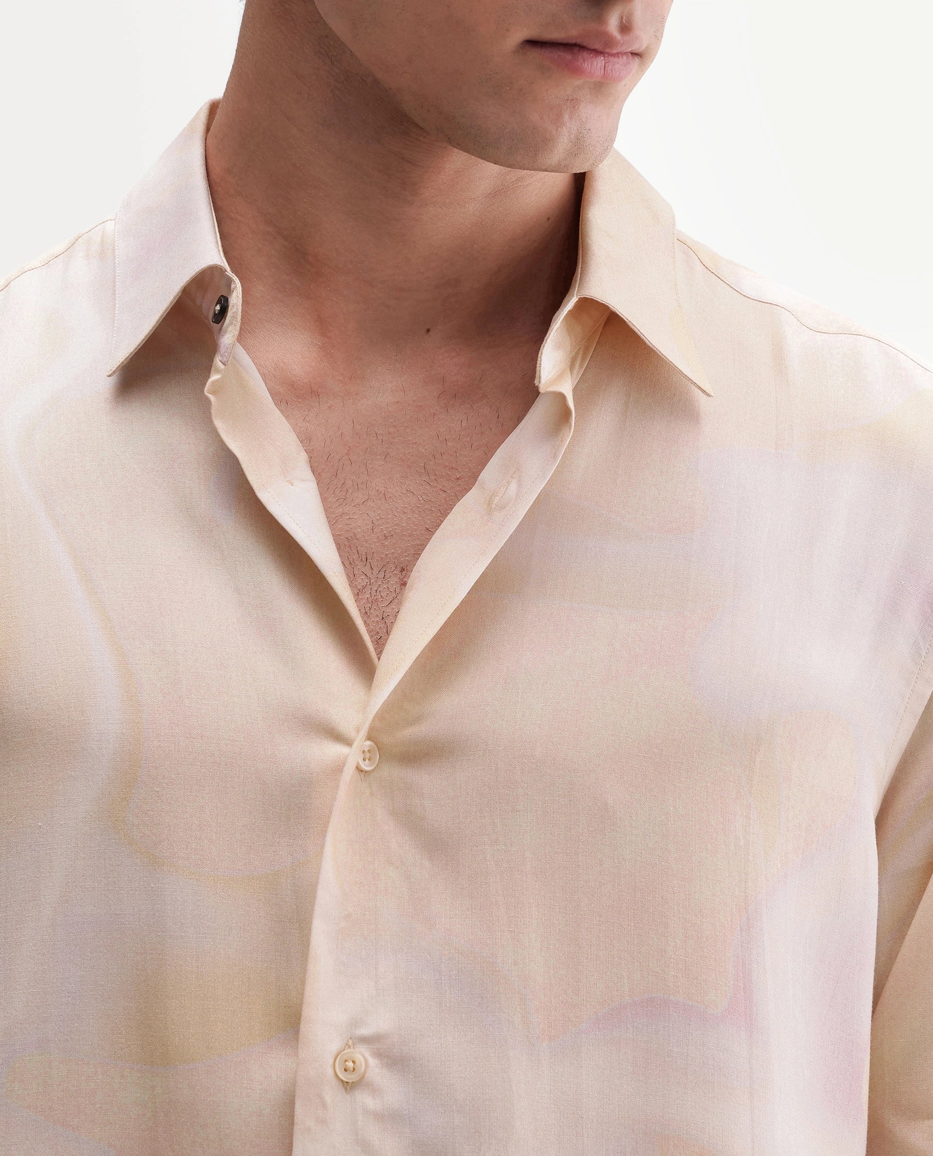 Rare Rabbit Men's Repo Light Yellow Viscose Spread Collar Button Regular Abstract Print Shirt