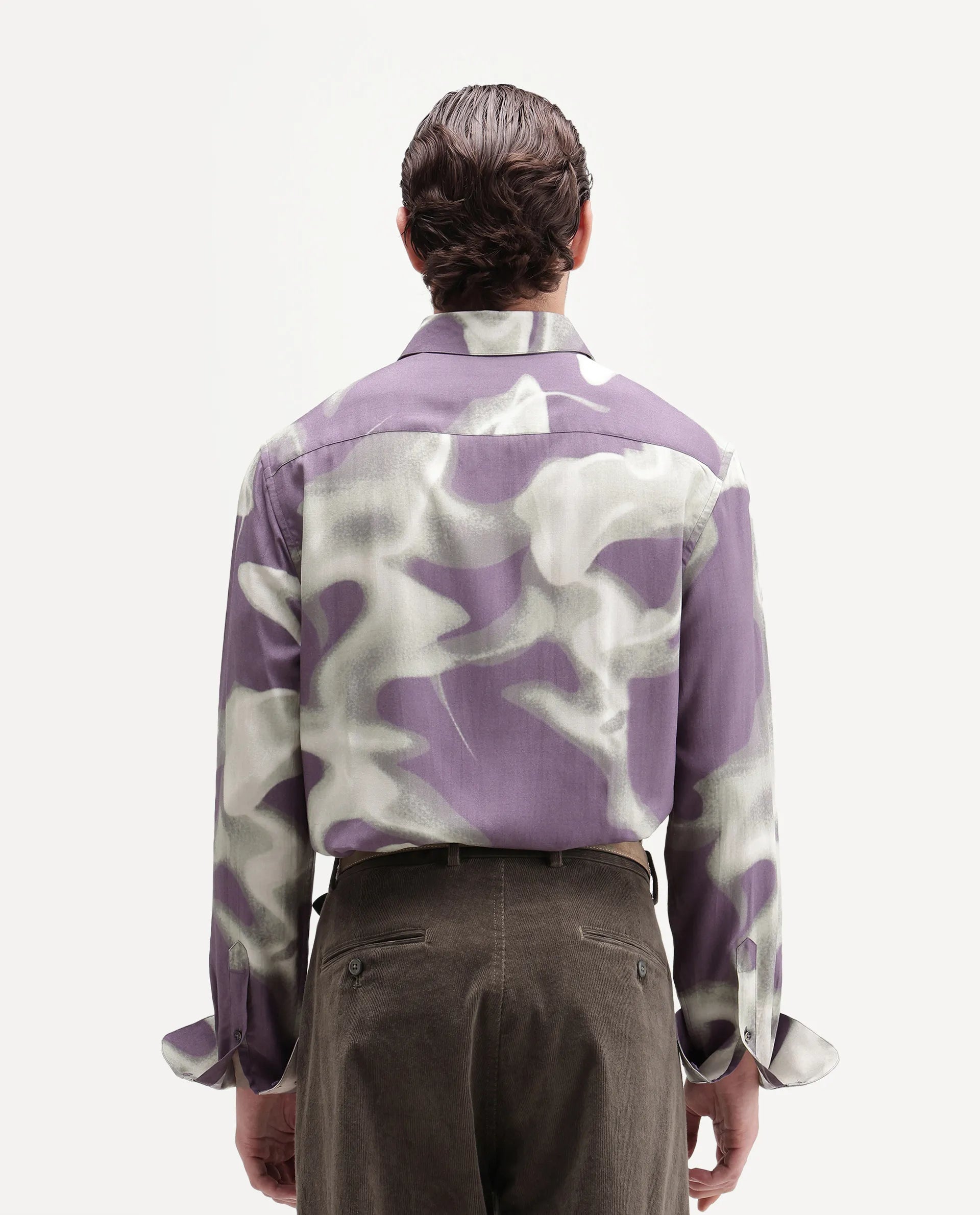 Rare Rabbit Men's Repo Primary Purple Viscose Spread Collar Button Regular Abstract Print Shirt