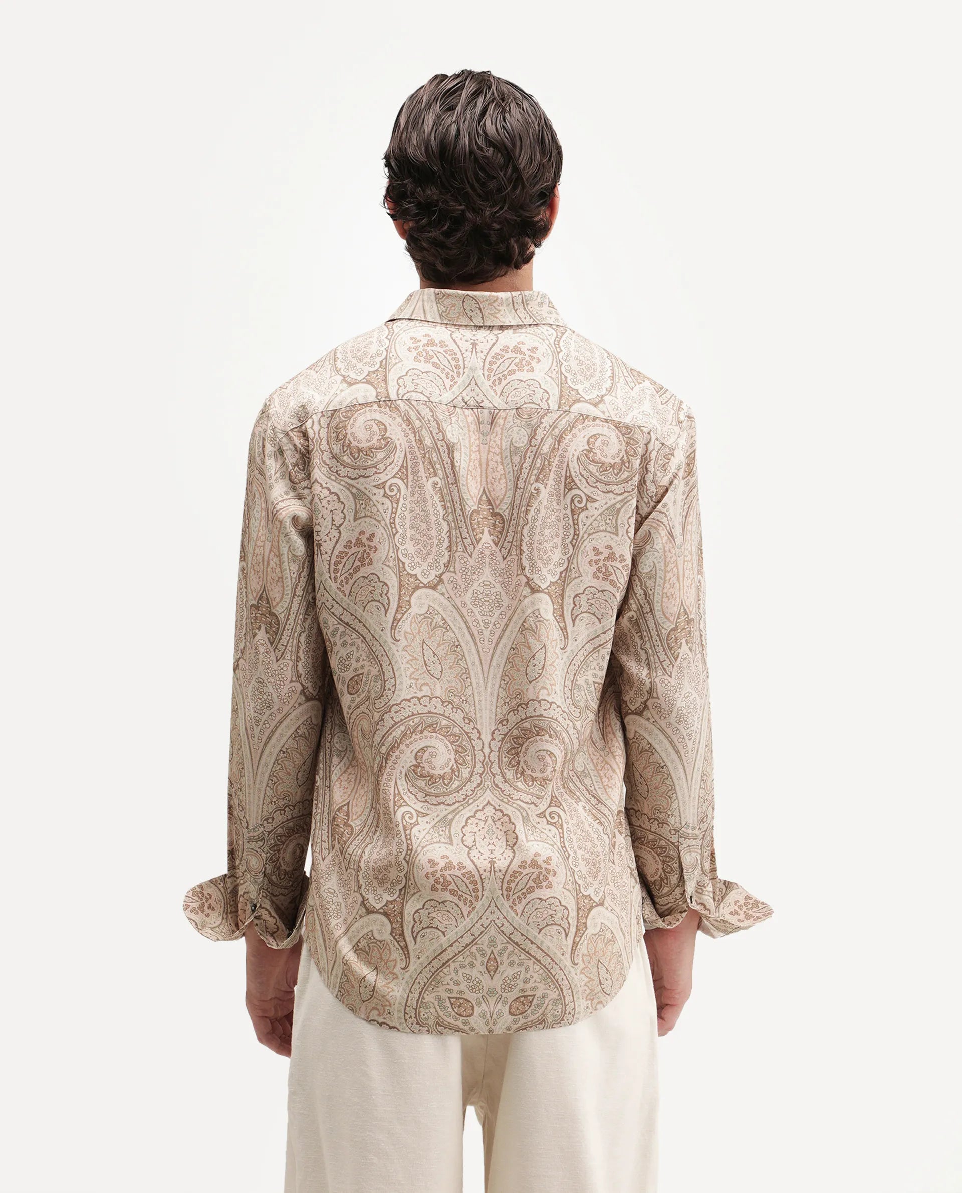 Rare Rabbit Men's Gota Dusky Beige Viscose Spread Collar Button Regular Paisley Print Shirt