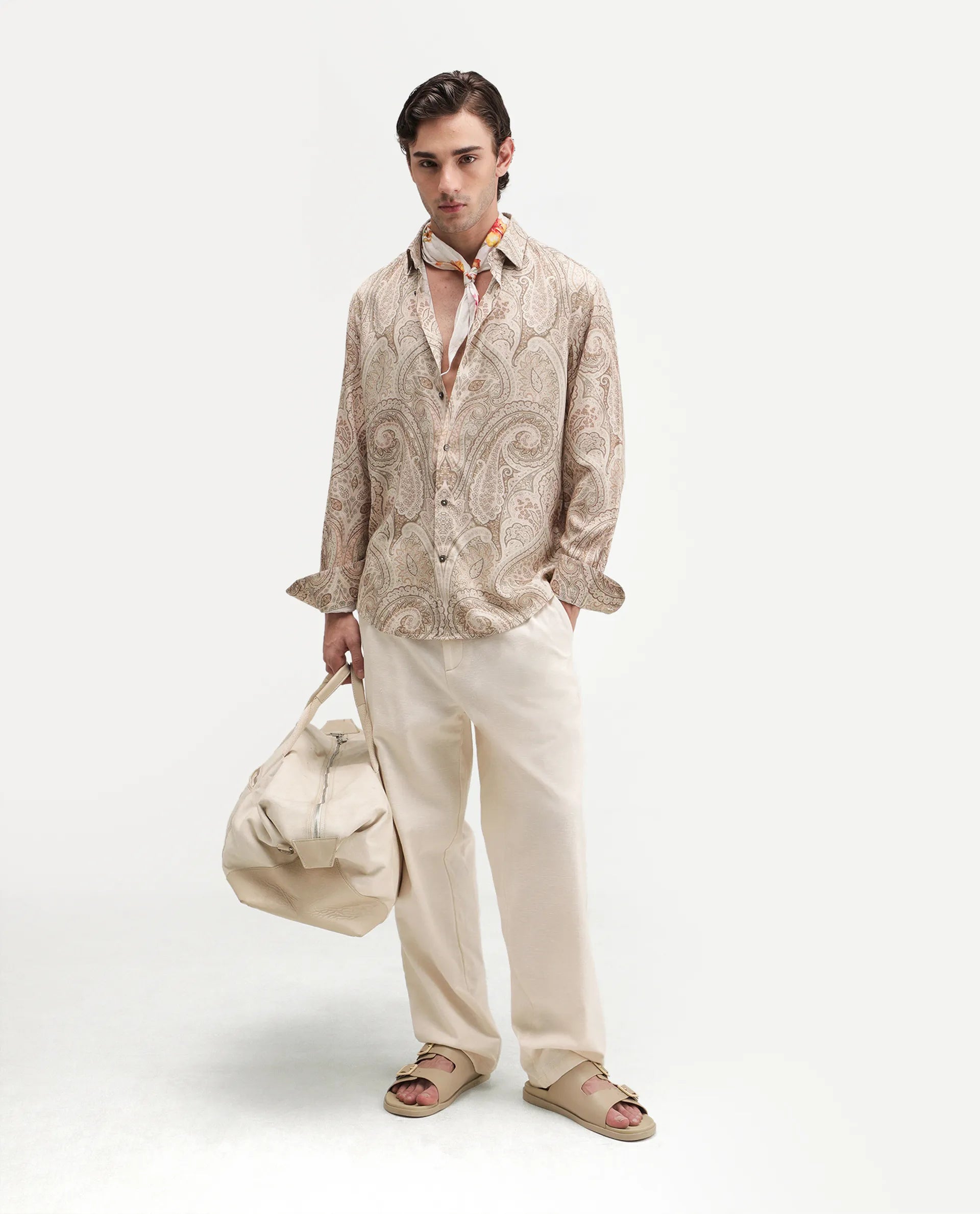 Rare Rabbit Men's Gota Dusky Beige Viscose Spread Collar Button Regular Paisley Print Shirt