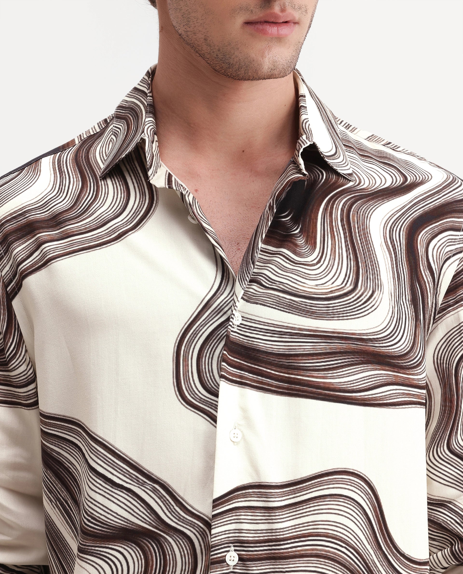 Rare Rabbit Men's Hoko Primary Off White Viscose Spread Collar Button Regular Abstract Print Shirt