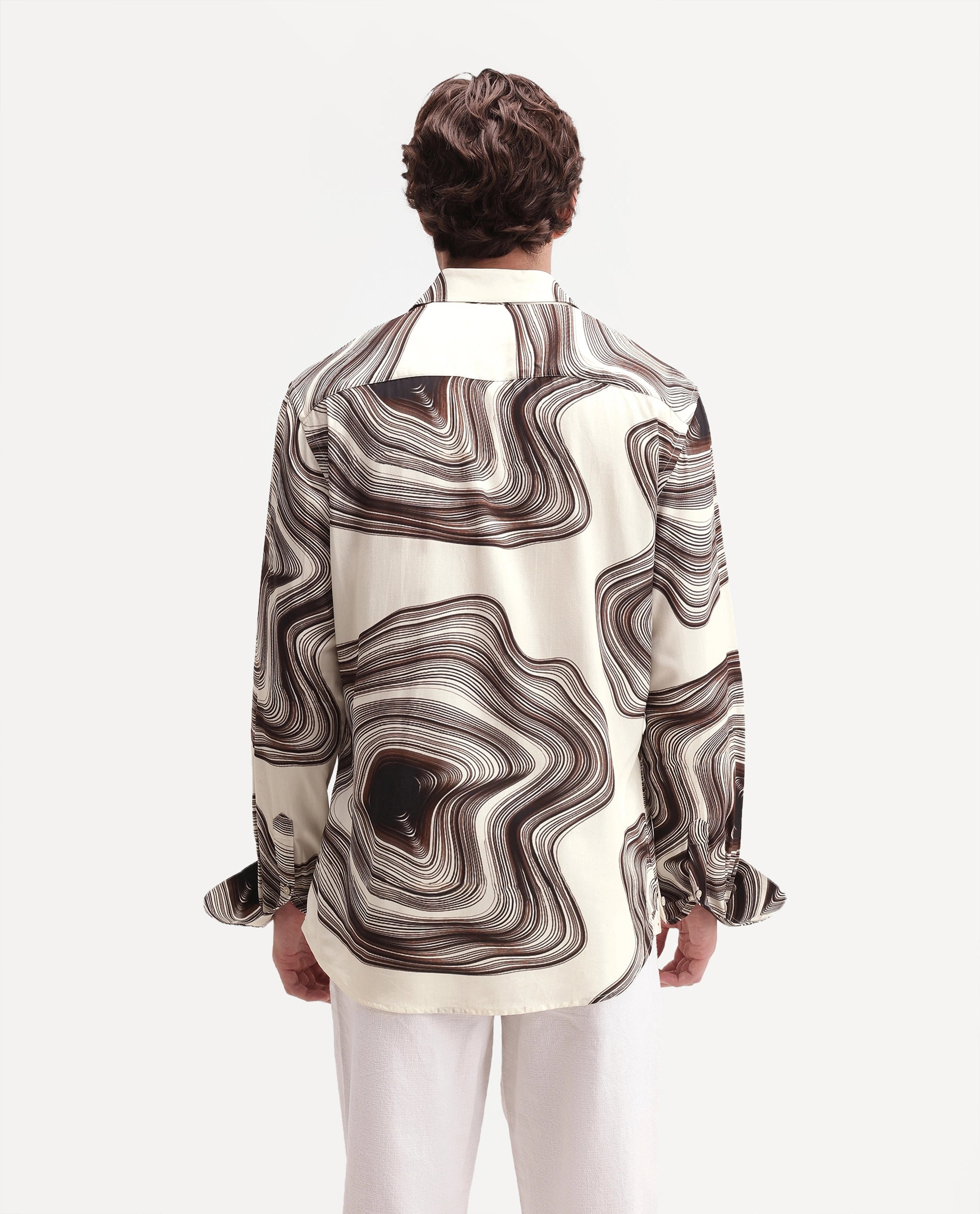 Rare Rabbit Men's Hoko Primary Off White Viscose Spread Collar Button Regular Abstract Print Shirt