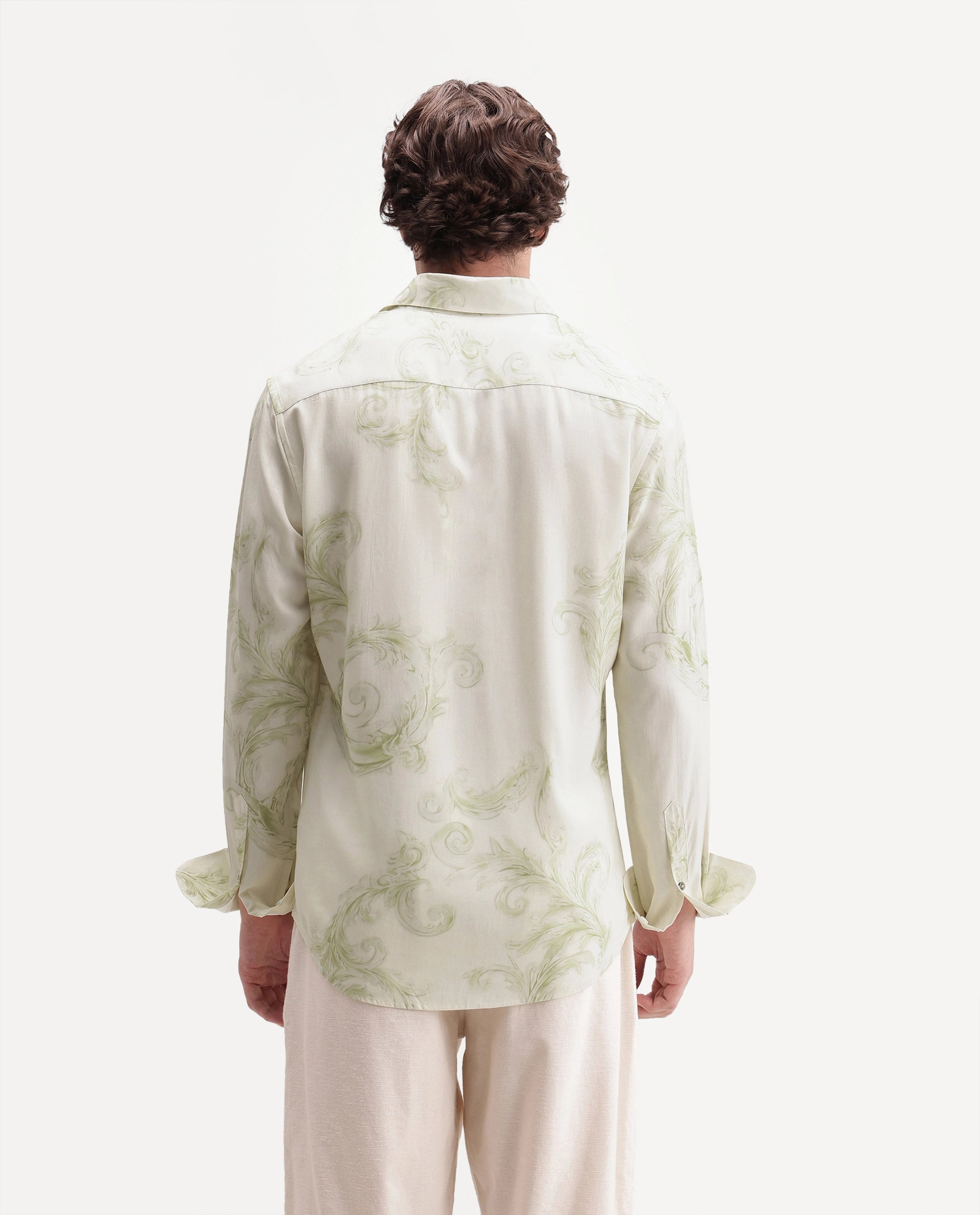 Rare Rabbit Men's Swirl Primary White Viscose Spread Collar Button Regular Paisley Print Shirt