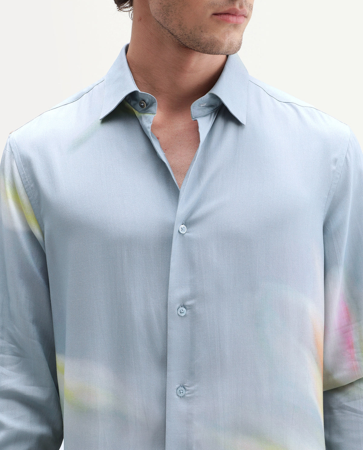Rare Rabbit Men's Ziro Primary Blue Cotton Spread Collar Button Regular Abstract Print Shirt