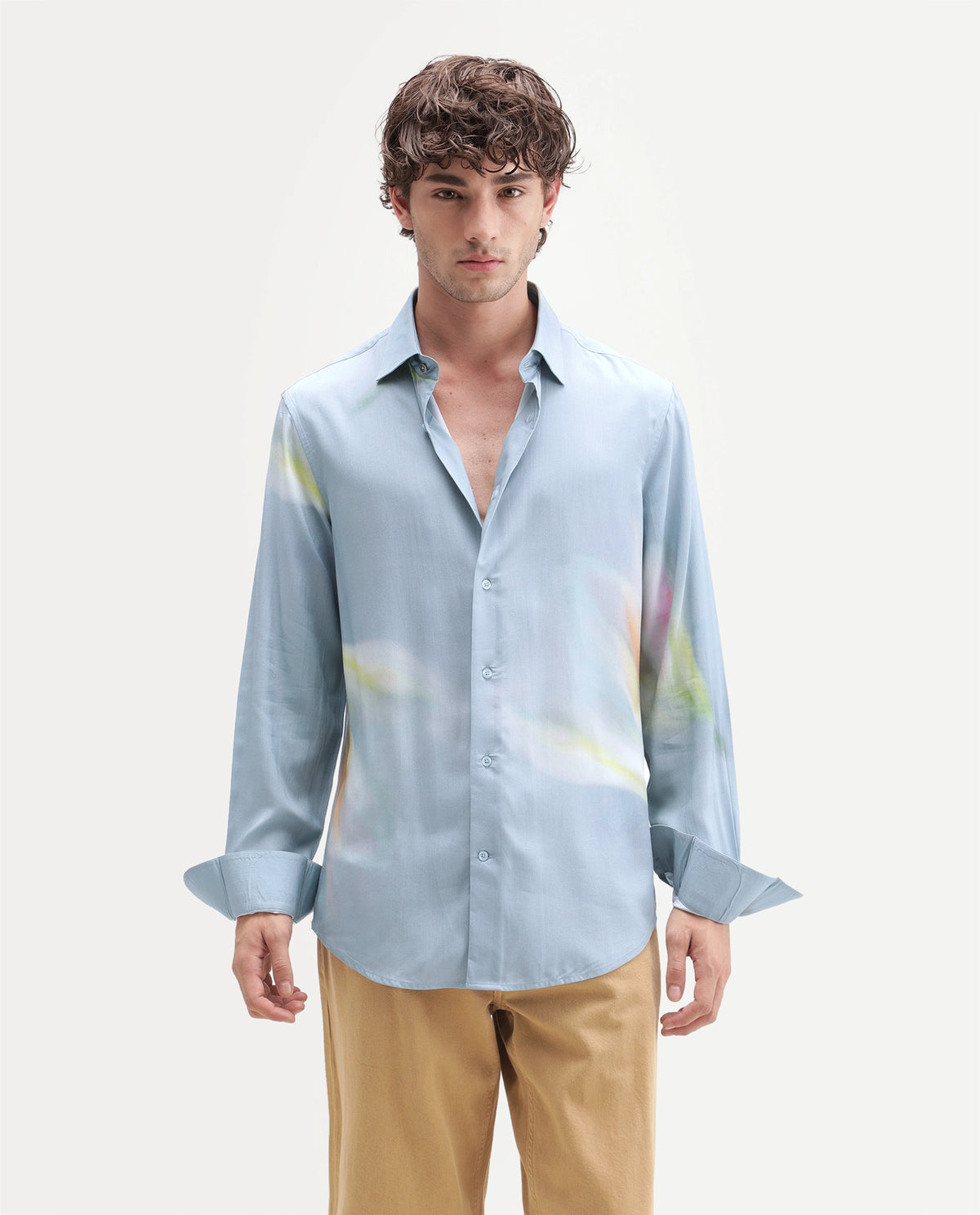 Rare Rabbit Men's Ziro Primary Blue Cotton Spread Collar Button Regular Abstract Print Shirt