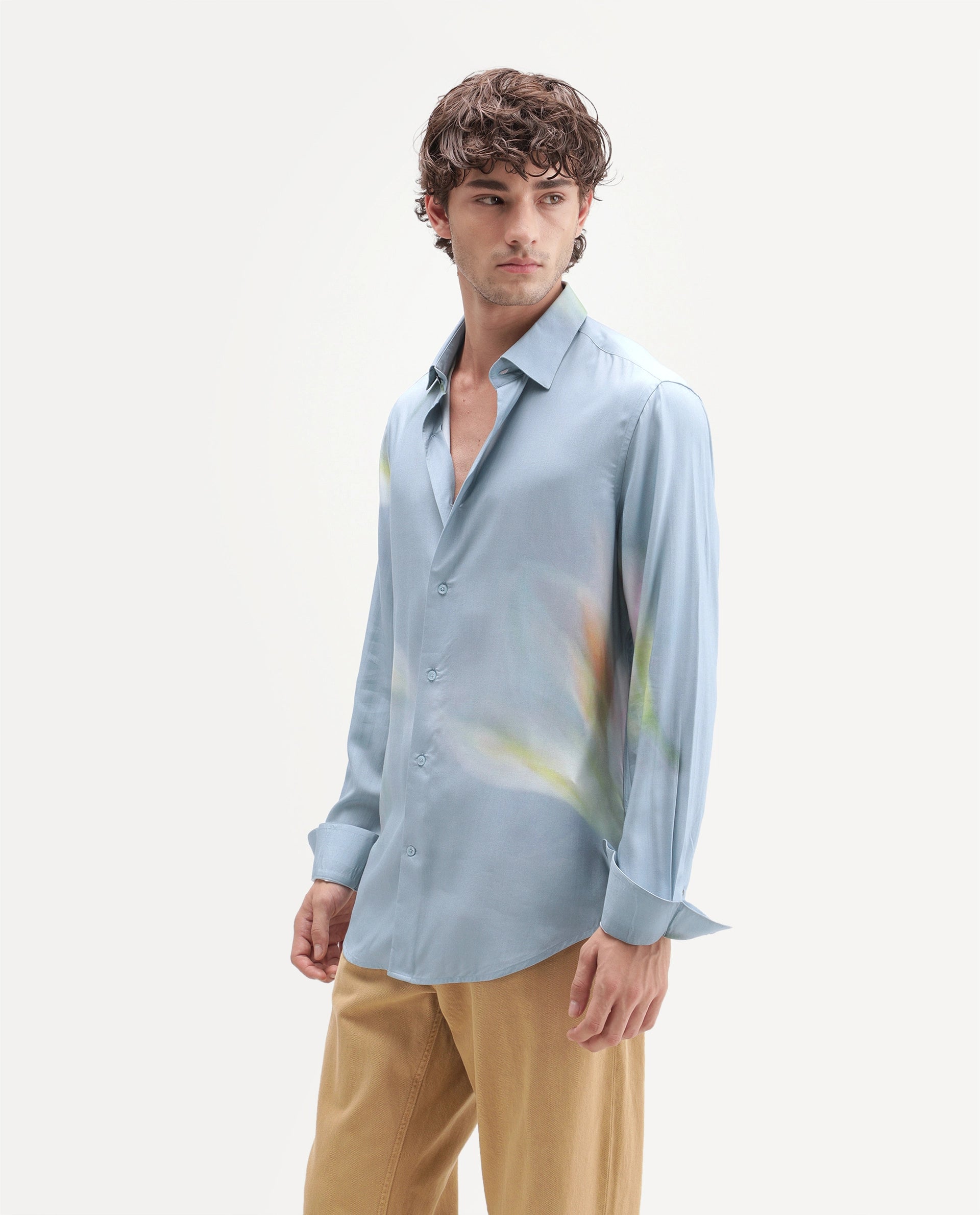 Rare Rabbit Men's Ziro Primary Blue Cotton Spread Collar Button Regular Abstract Print Shirt
