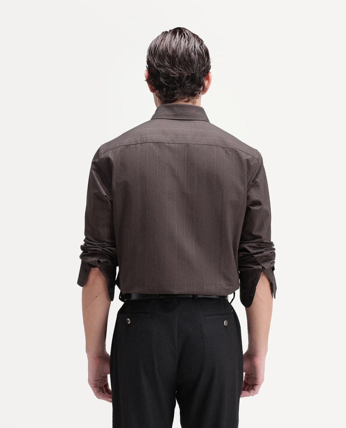 Rare Rabbit Men's Austu Primary Brown Cotton Spread Collar Button Regular Striped Shirt