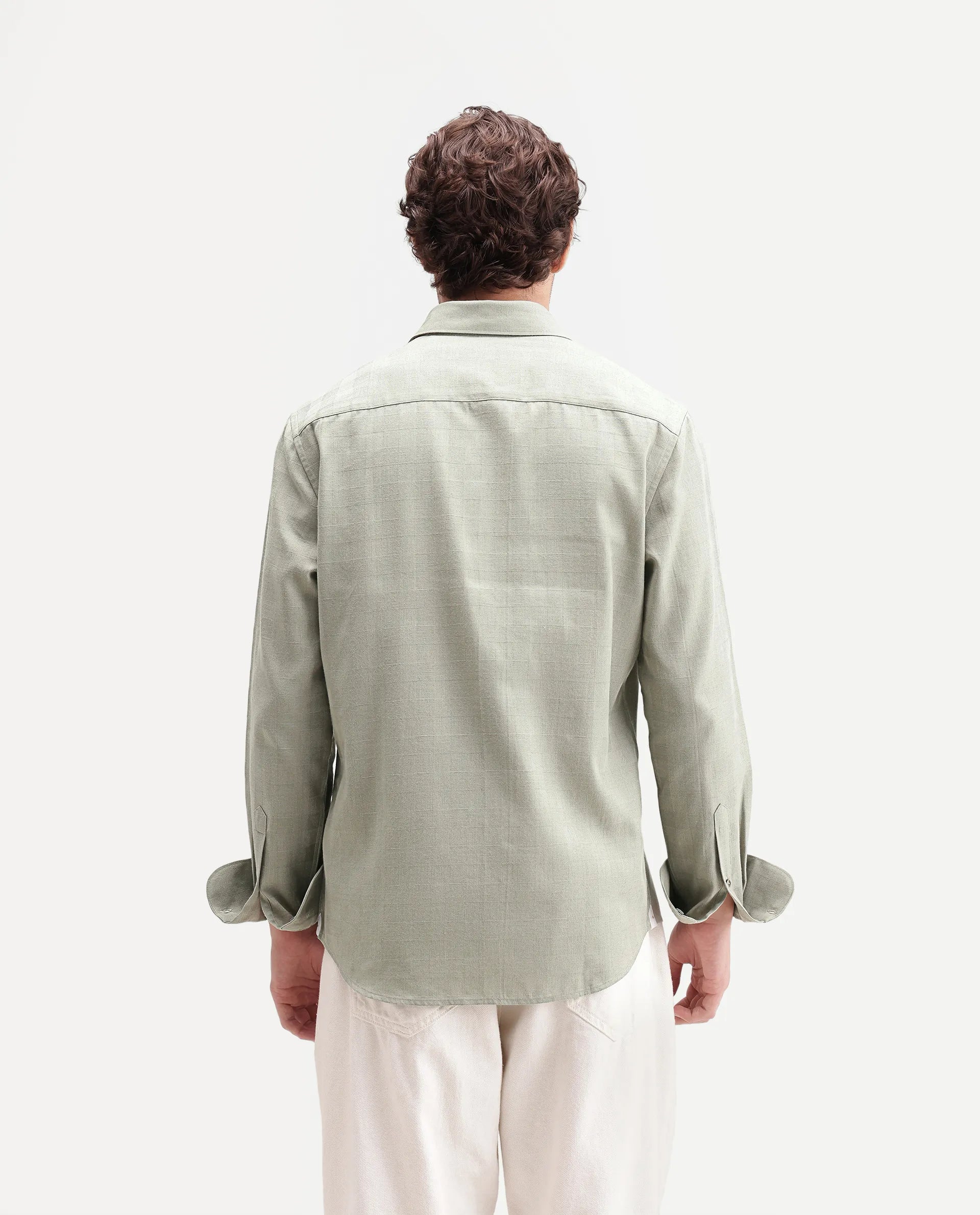Rare Rabbit Men's Theo Pastel Green Cotton Blend Spread Collar Button Regular Checked Shirt
