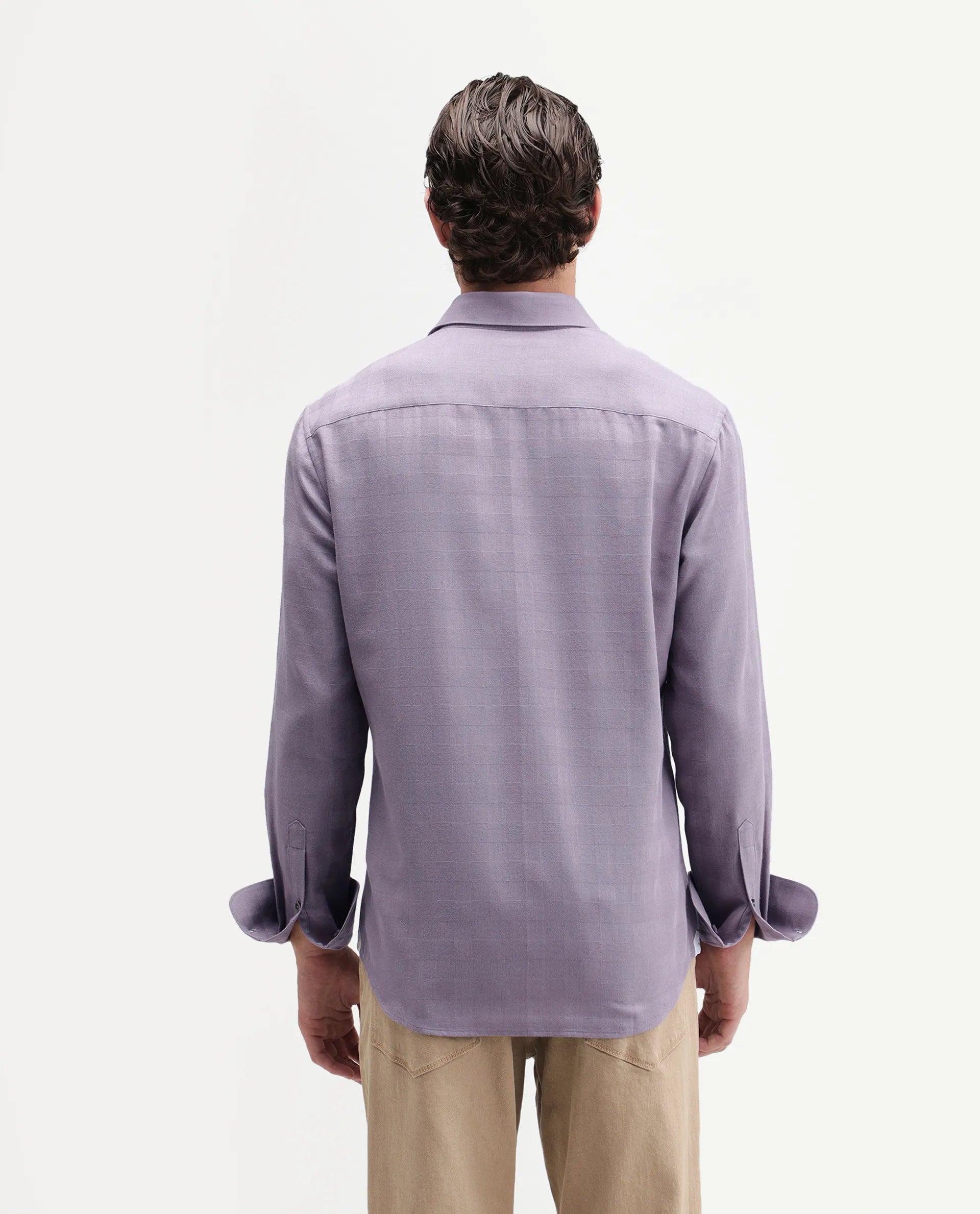 Rare Rabbit Men's Theo Pastel Purple Cotton Blend Spread Collar Button Regular Checked Shirt