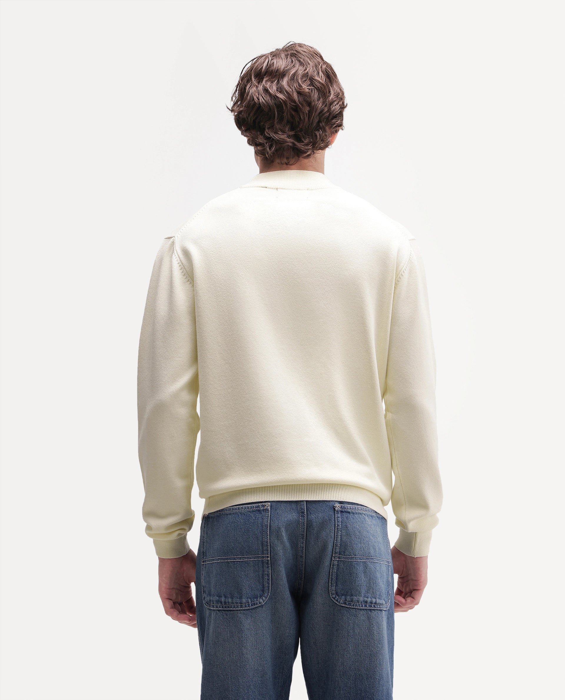 Rare Rabbit Men's Alvor Off White Viscose Blend Regular Fit Plain Sweater