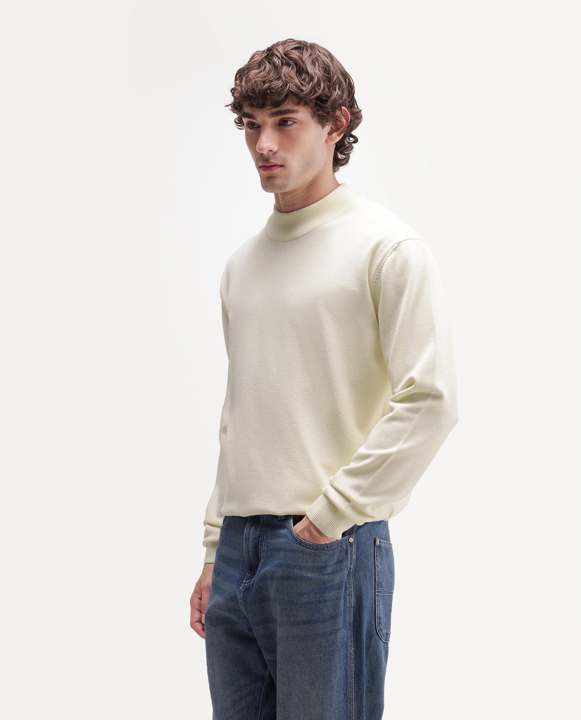 Rare Rabbit Men's Alvor Off White Viscose Blend Regular Fit Plain Sweater