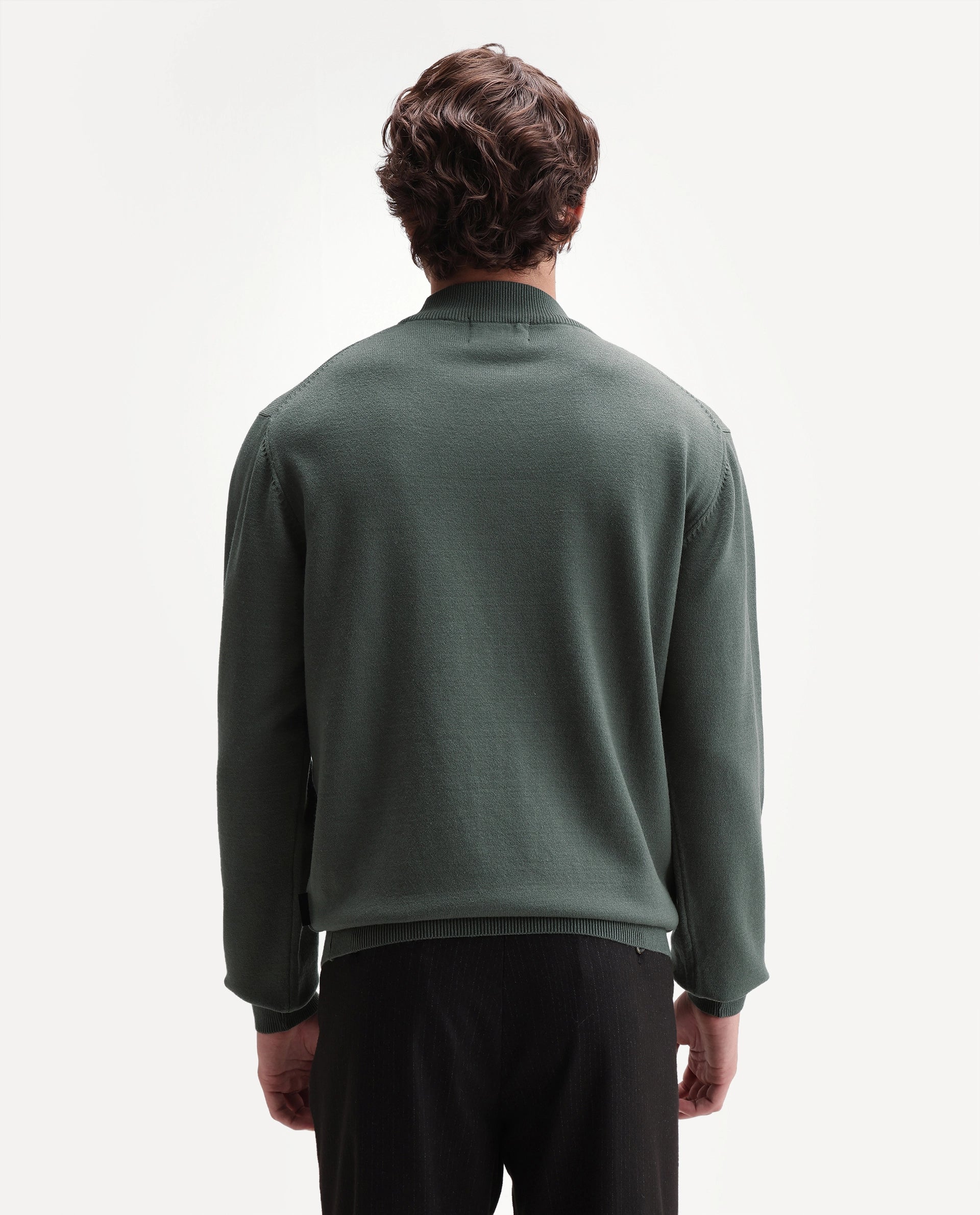 Rare Rabbit Men's Alvor Dusky Green Viscose Blend Regular Fit Plain Sweater