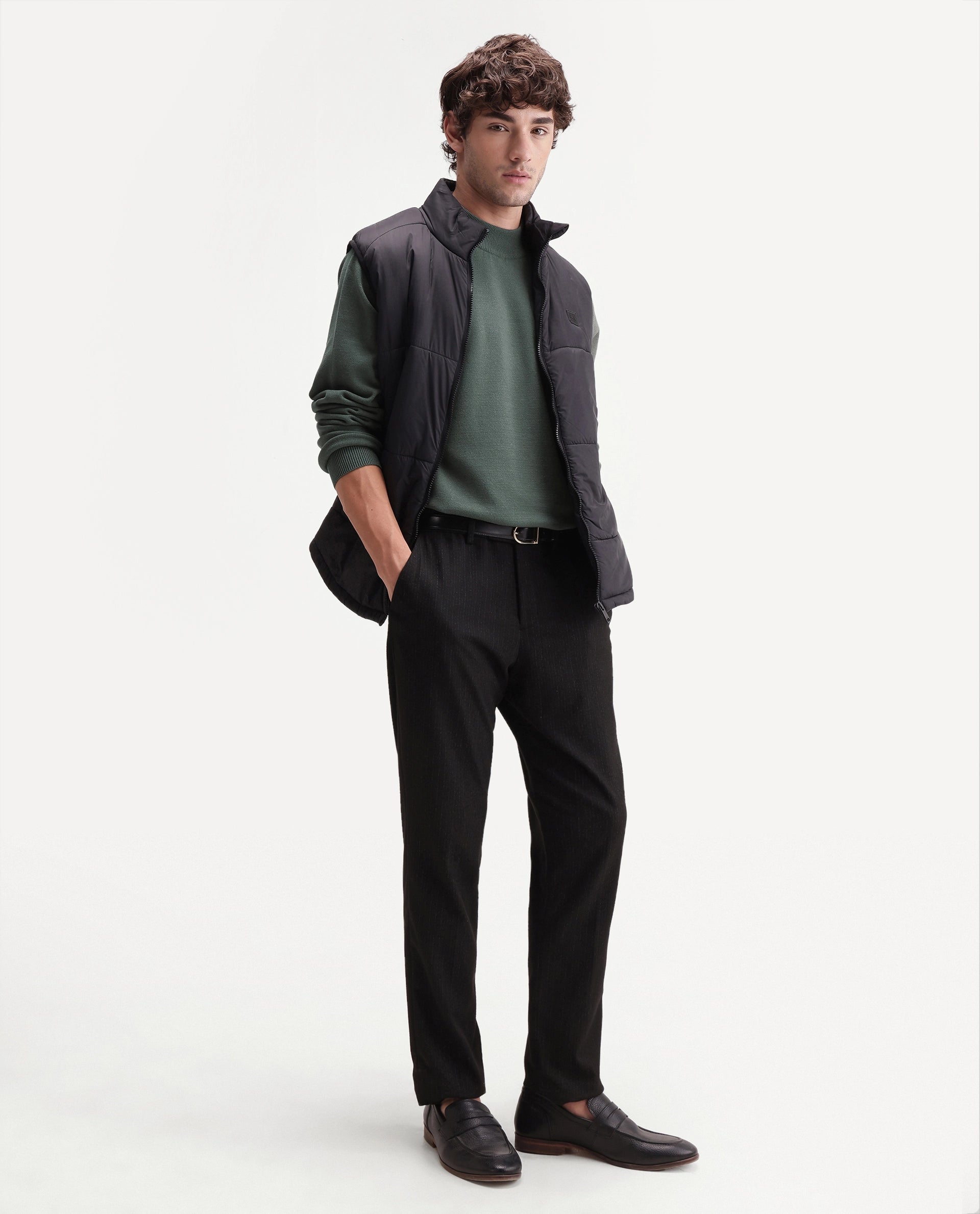 Rare Rabbit Men's Alvor Dusky Green Viscose Blend Regular Fit Plain Sweater
