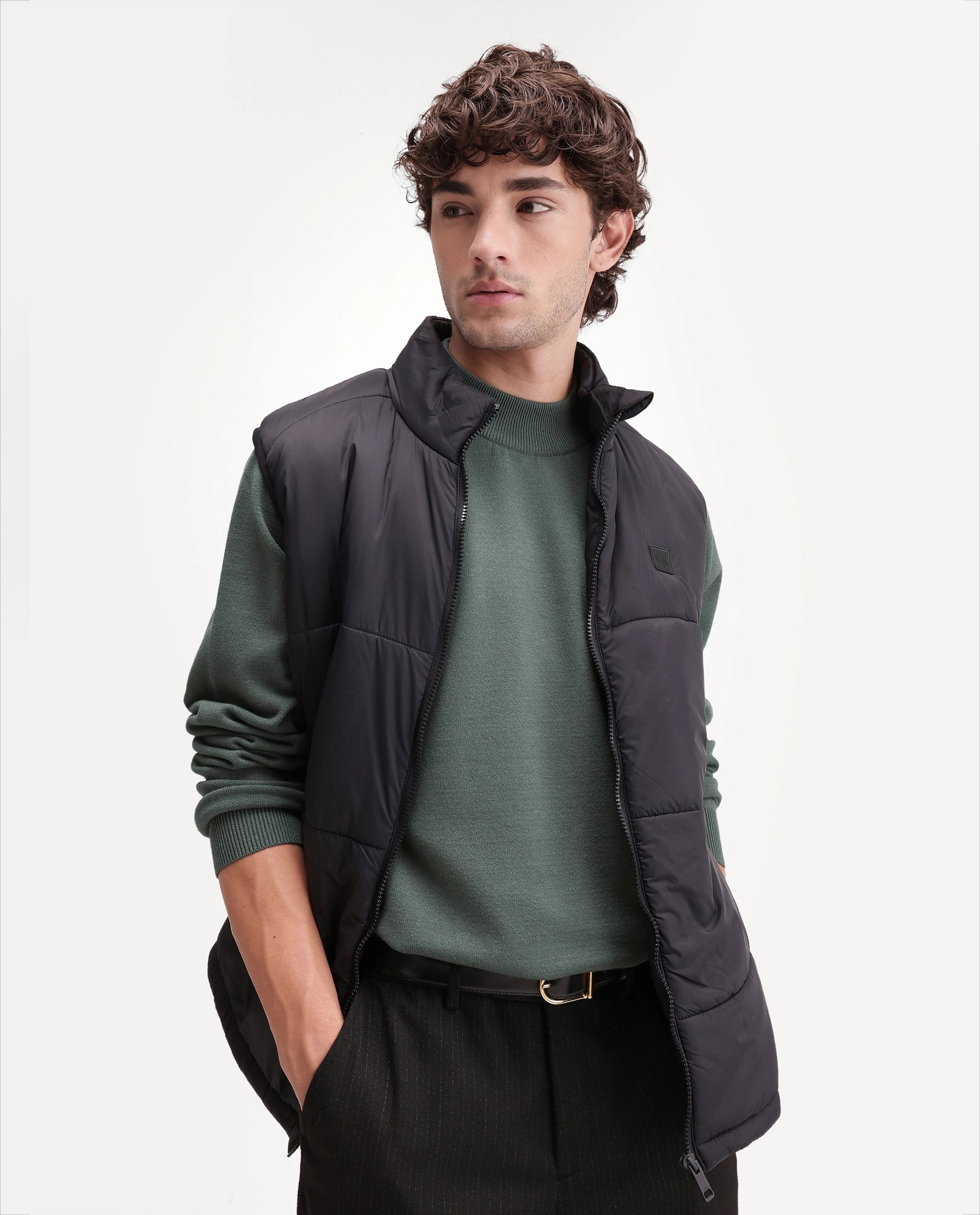 Rare Rabbit Men's Alvor Dusky Green Viscose Blend Regular Fit Plain Sweater