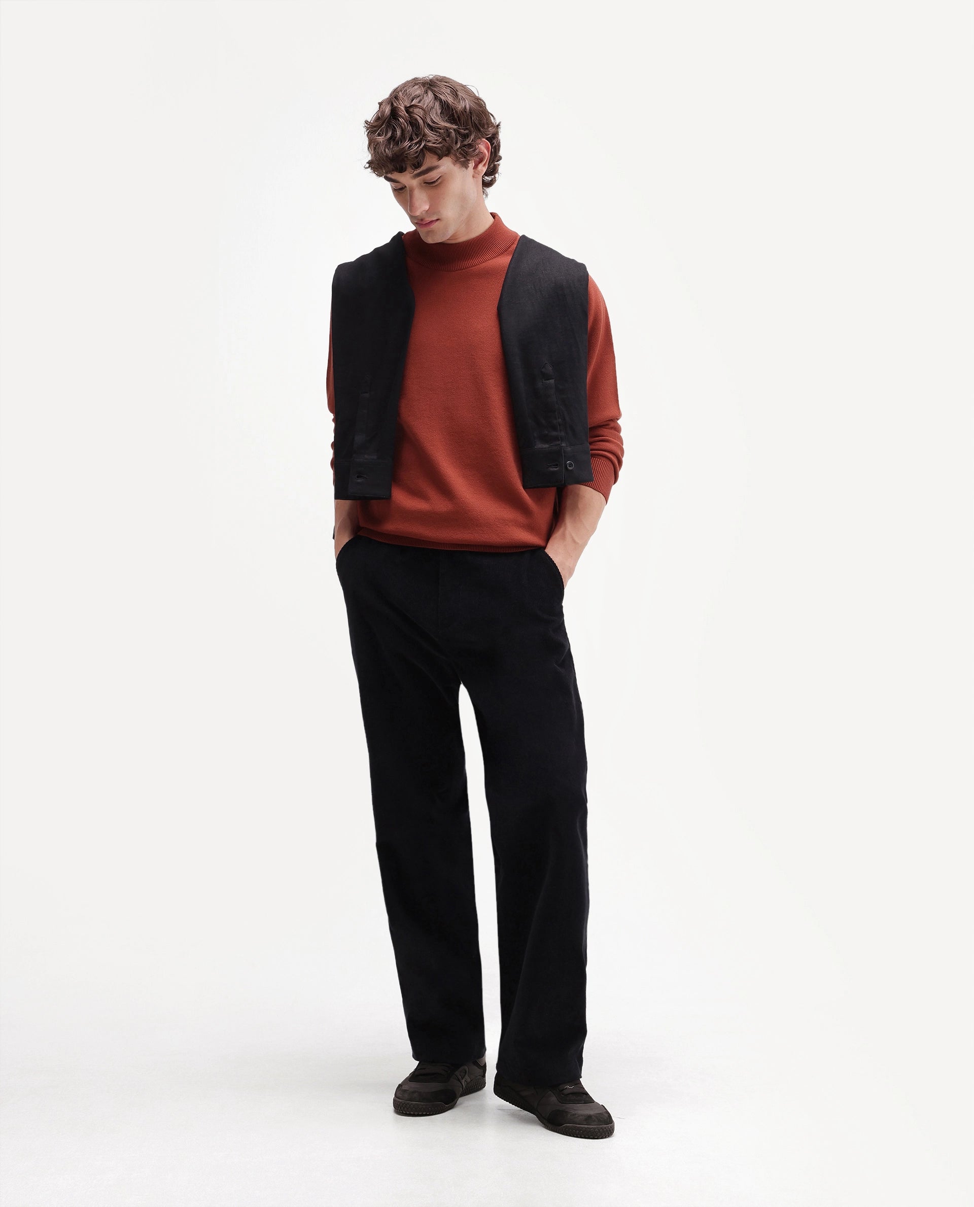 Rare Rabbit Men's Alvor Rust Viscose Blend Regular Fit Plain Sweater