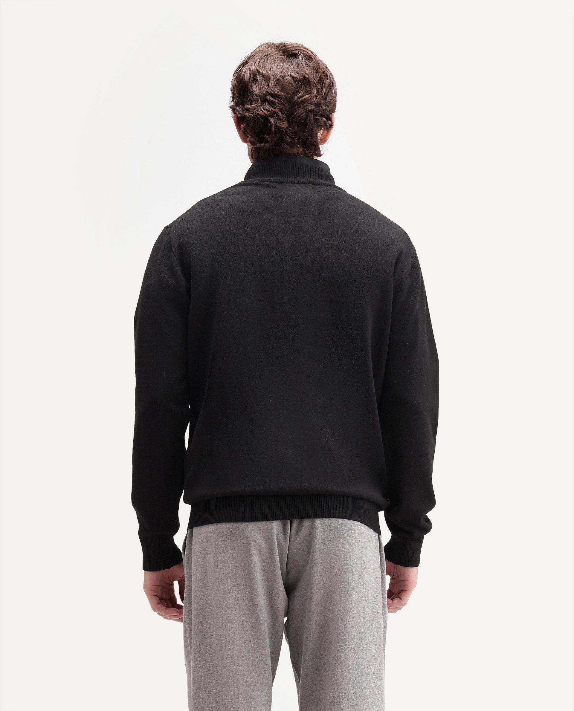 Rare Rabbit Men's Alvor Black Viscose Blend Regular Fit Plain Sweater