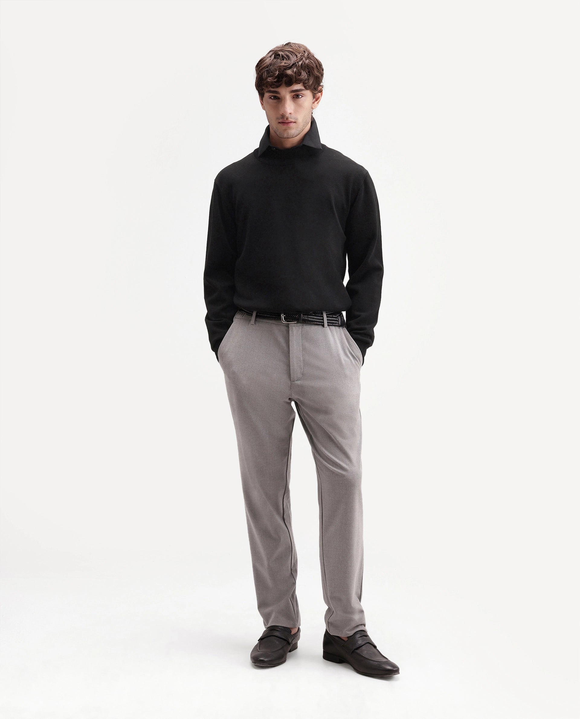 Rare Rabbit Men's Alvor Black Viscose Blend Regular Fit Plain Sweater