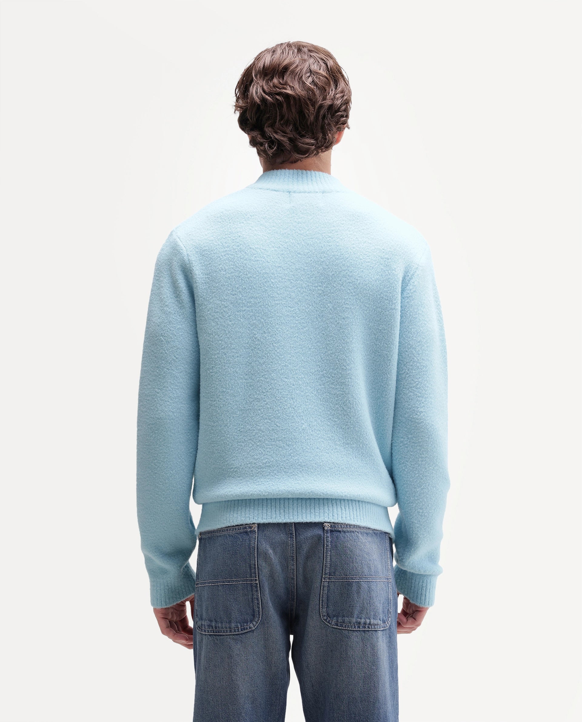 Rare Rabbit Men's Luca-A26 Light Blue Nylon Zipper Regular Fit Printed Sweater