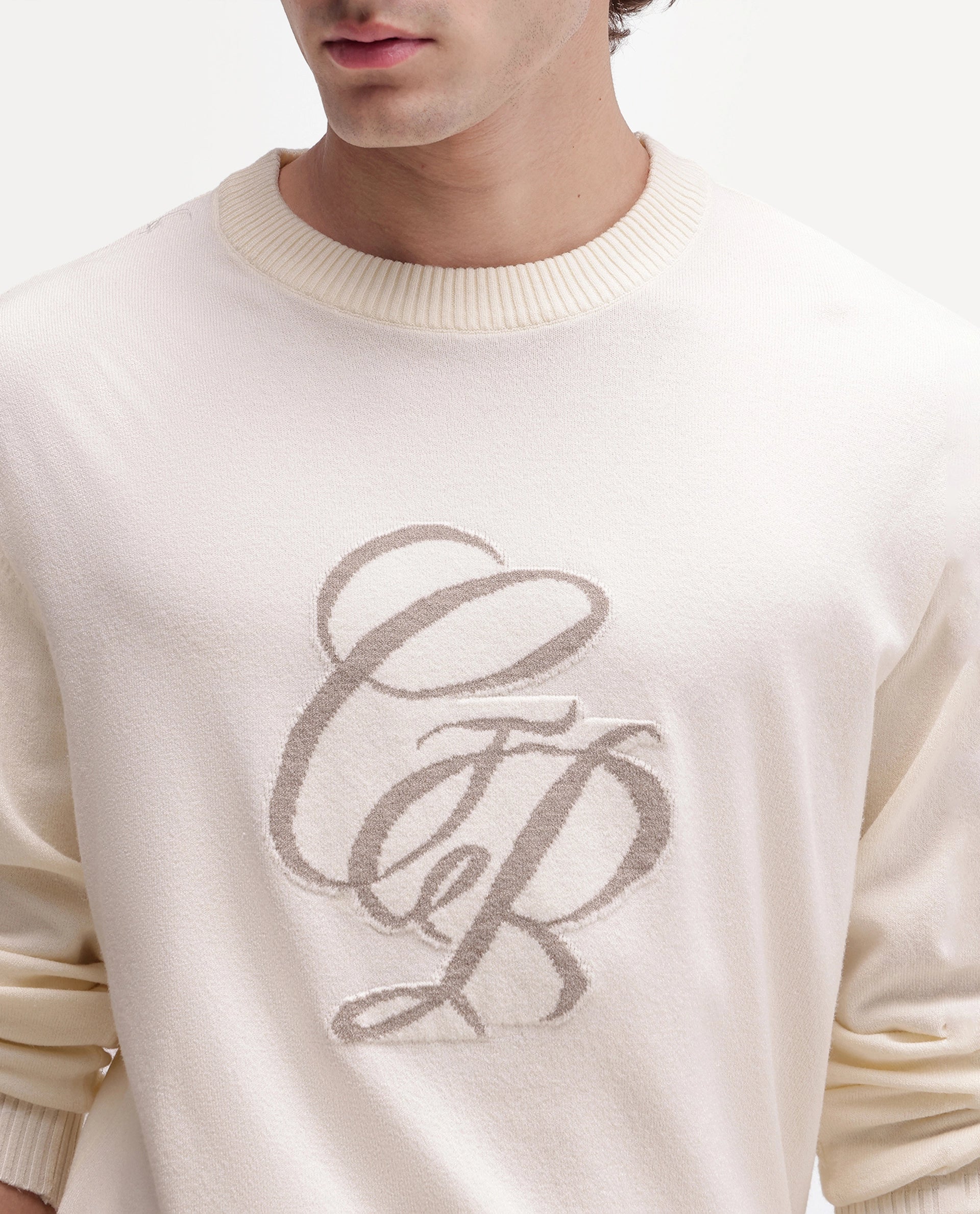 Rare Rabbit Men's Gron-A26 Off White Viscose Blend Regular Fit Viscose Blend Jacquard Sweater