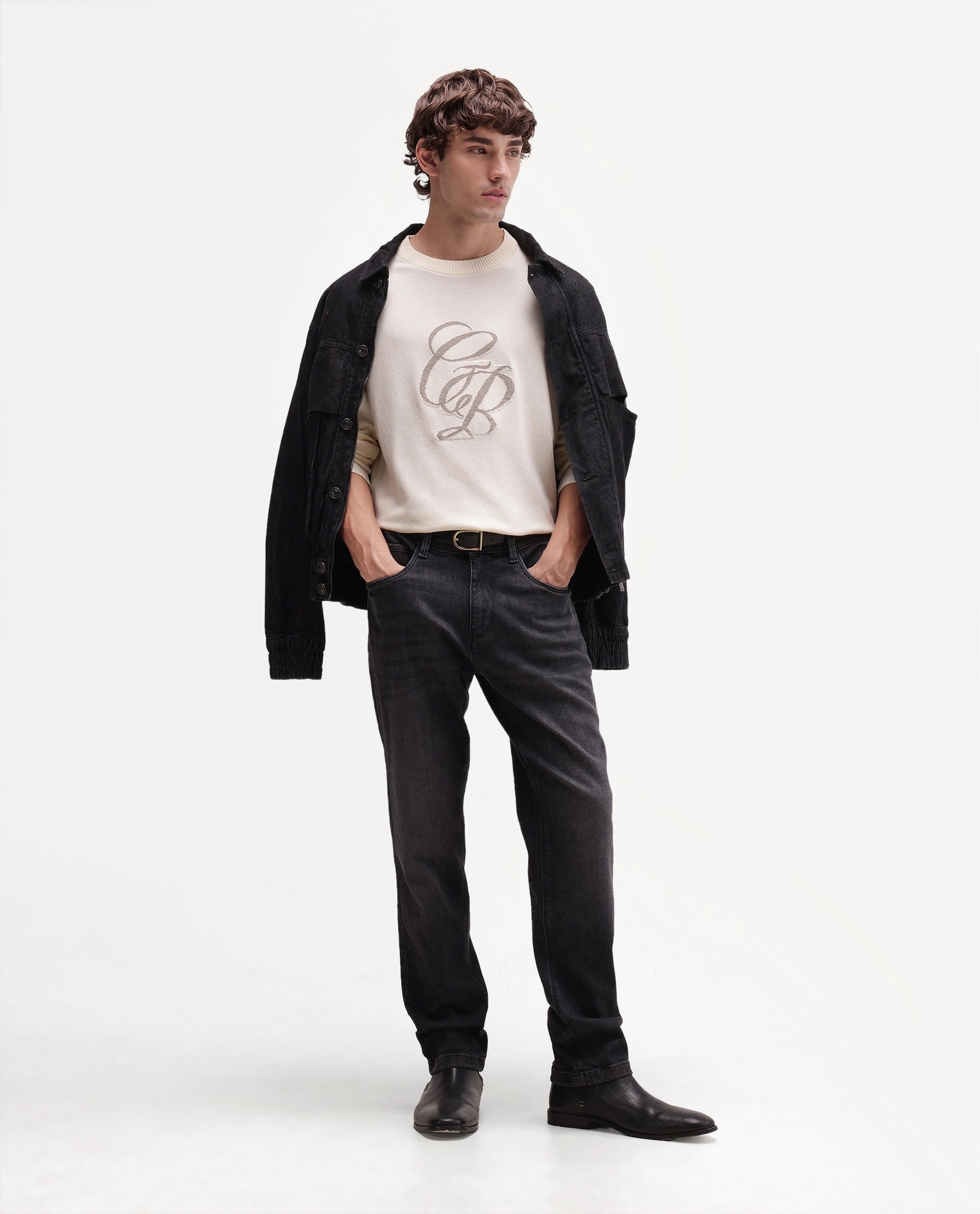 Rare Rabbit Men's Gron-A26 Off White Viscose Blend Regular Fit Viscose Blend Jacquard Sweater
